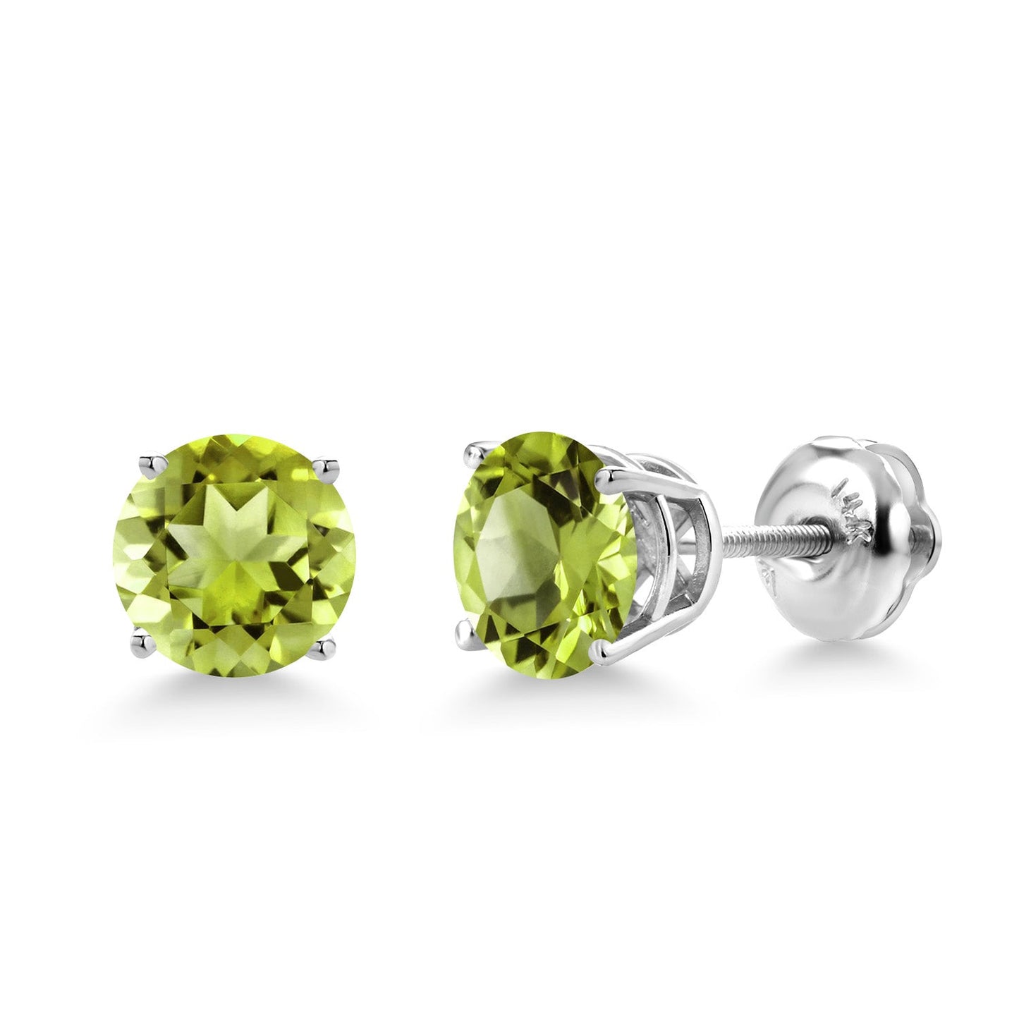 14K White Gold 6MM Round Gemstone Birthstone Screw Back Stud Earrings | White Gold Stud Earrings For Women Men