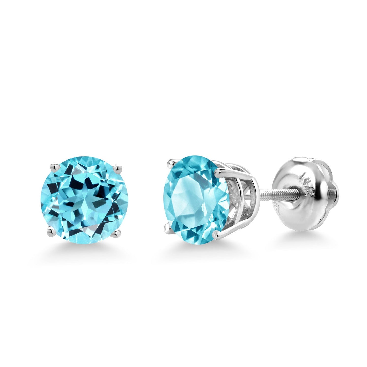 14K White Gold 6MM Round Gemstone Birthstone Screw Back Stud Earrings | White Gold Stud Earrings For Women Men