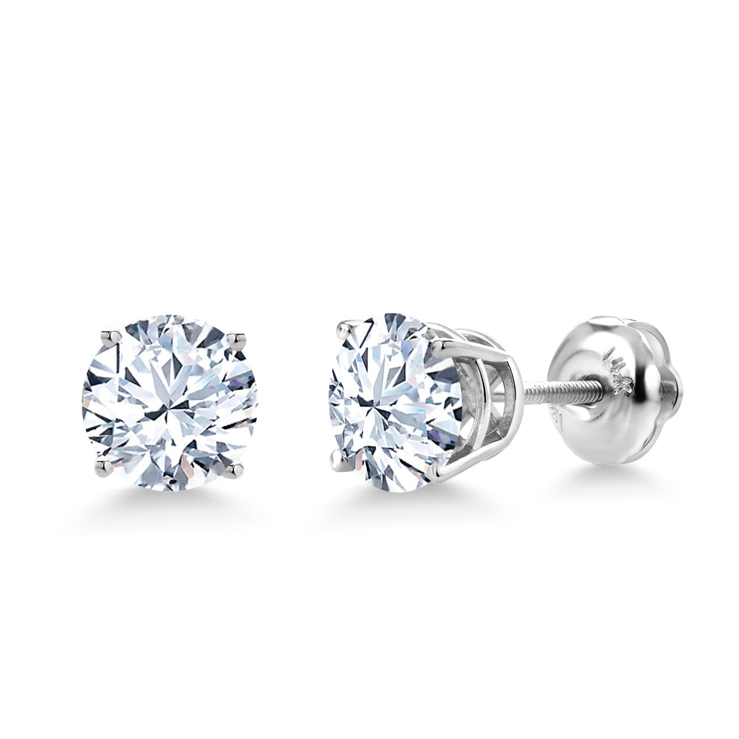 14K White Gold 6MM Round Gemstone Birthstone Screw Back Stud Earrings | White Gold Stud Earrings For Women Men