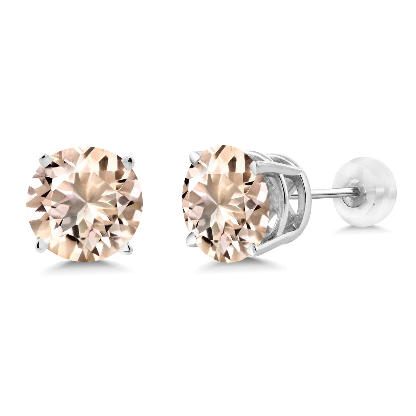14K Gold Round Gemstone Birthstone Stud Earrings | Round 8MM | Solid Gold Earrings For Women Men
