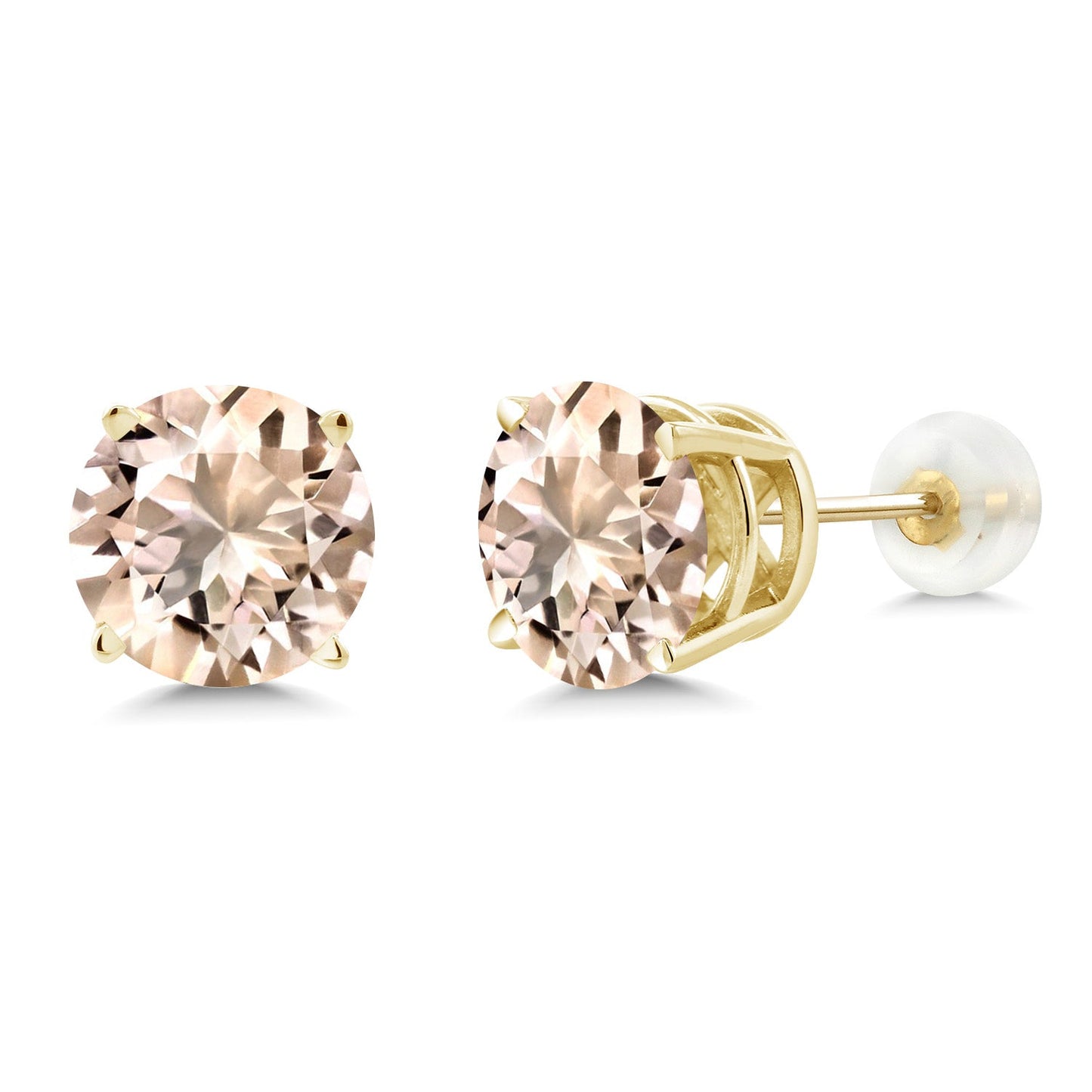 14K Gold Round Gemstone Birthstone Stud Earrings | Round 8MM | Solid Gold Earrings For Women Men