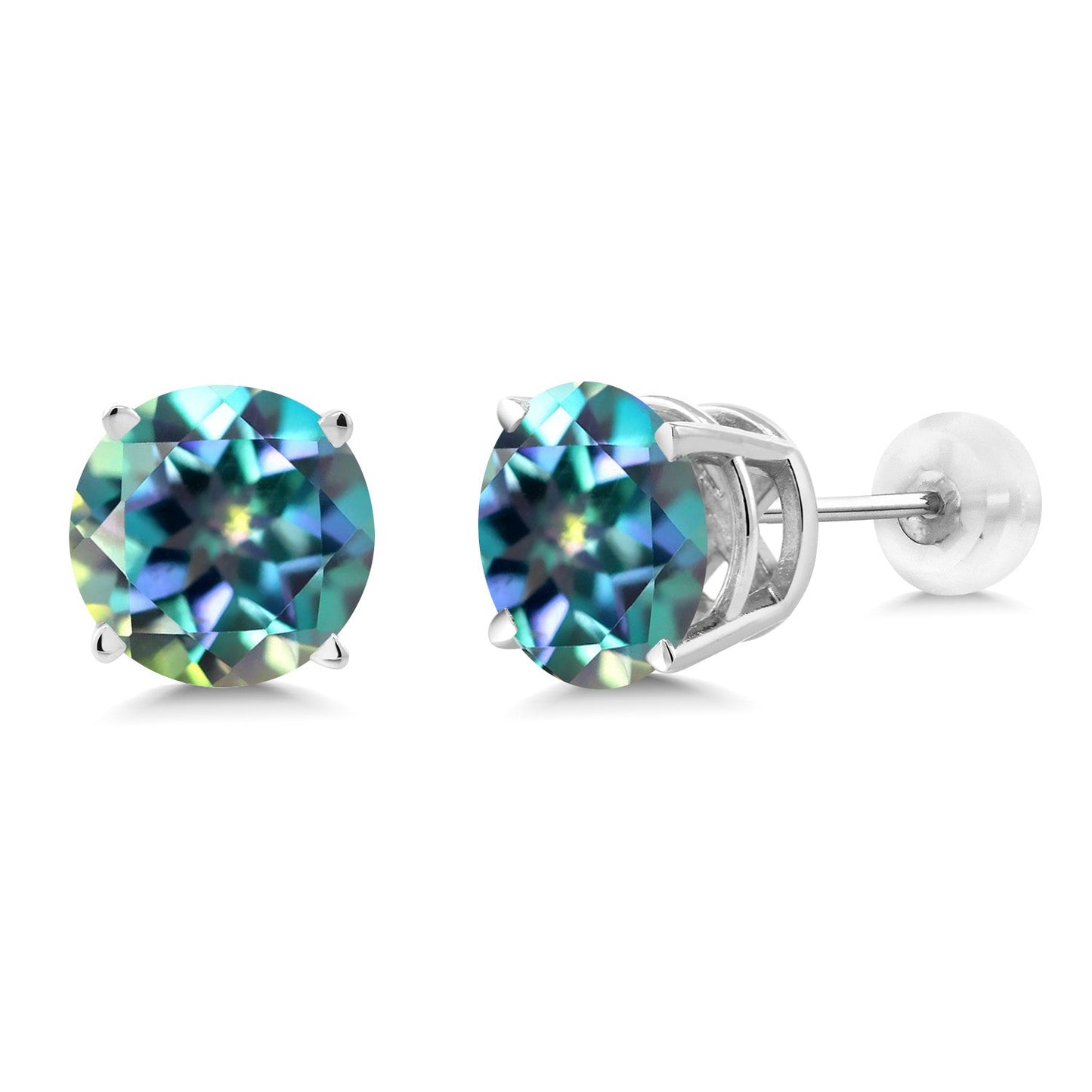 14K Gold Round Gemstone Birthstone Stud Earrings | Round 8MM | Solid Gold Earrings For Women Men