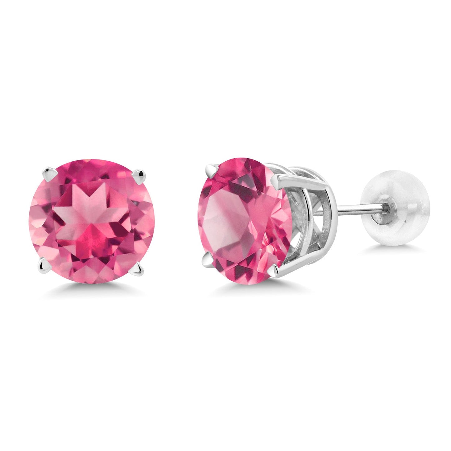 14K Gold Round Gemstone Birthstone Stud Earrings | Round 8MM | Solid Gold Earrings For Women Men