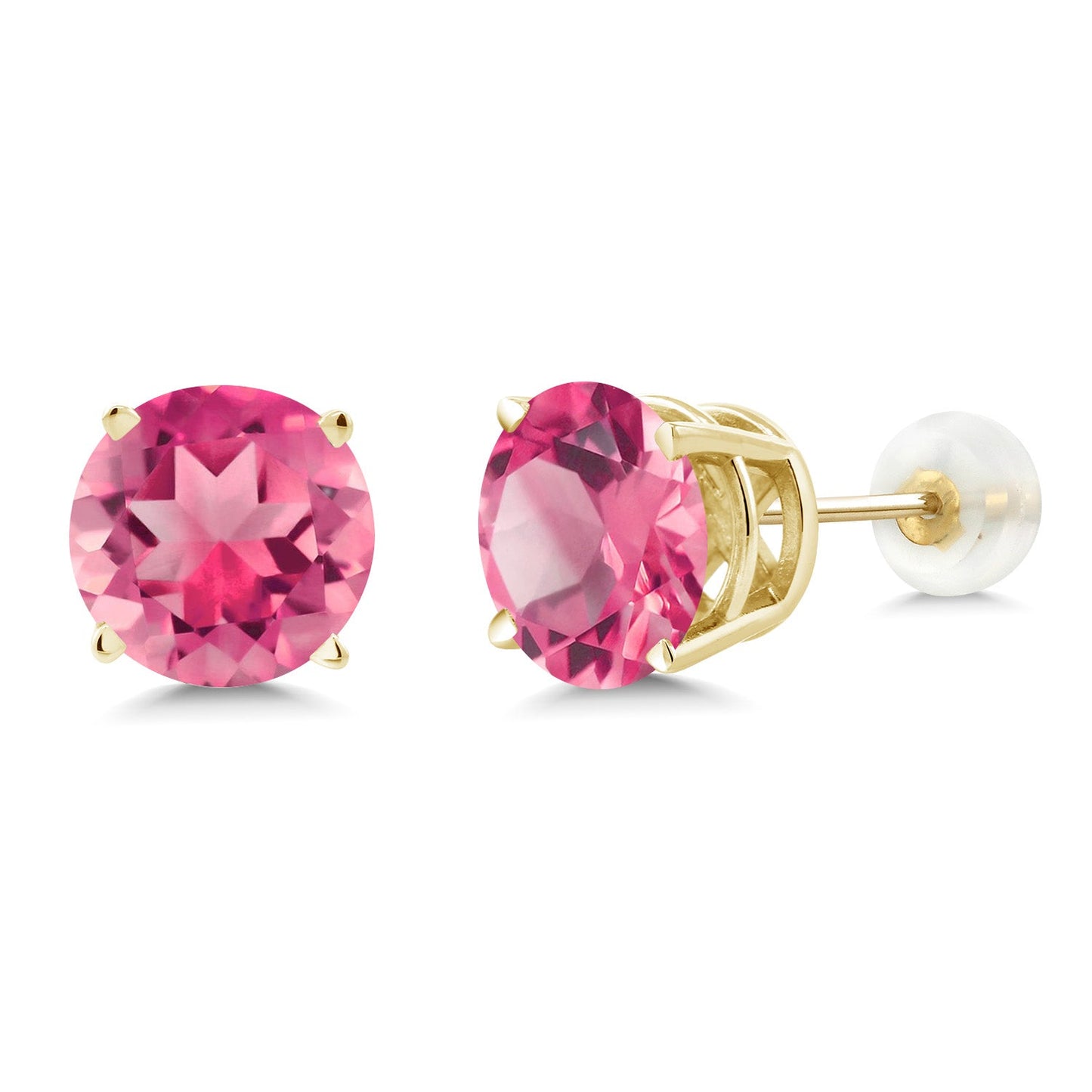 14K Gold Round Gemstone Birthstone Stud Earrings | Round 8MM | Solid Gold Earrings For Women Men