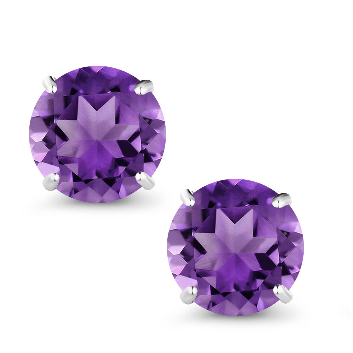 10K White Gold Round 7MM Gemstone Birthstone Stud Earrings For Women Men | Gold Earrings For Women