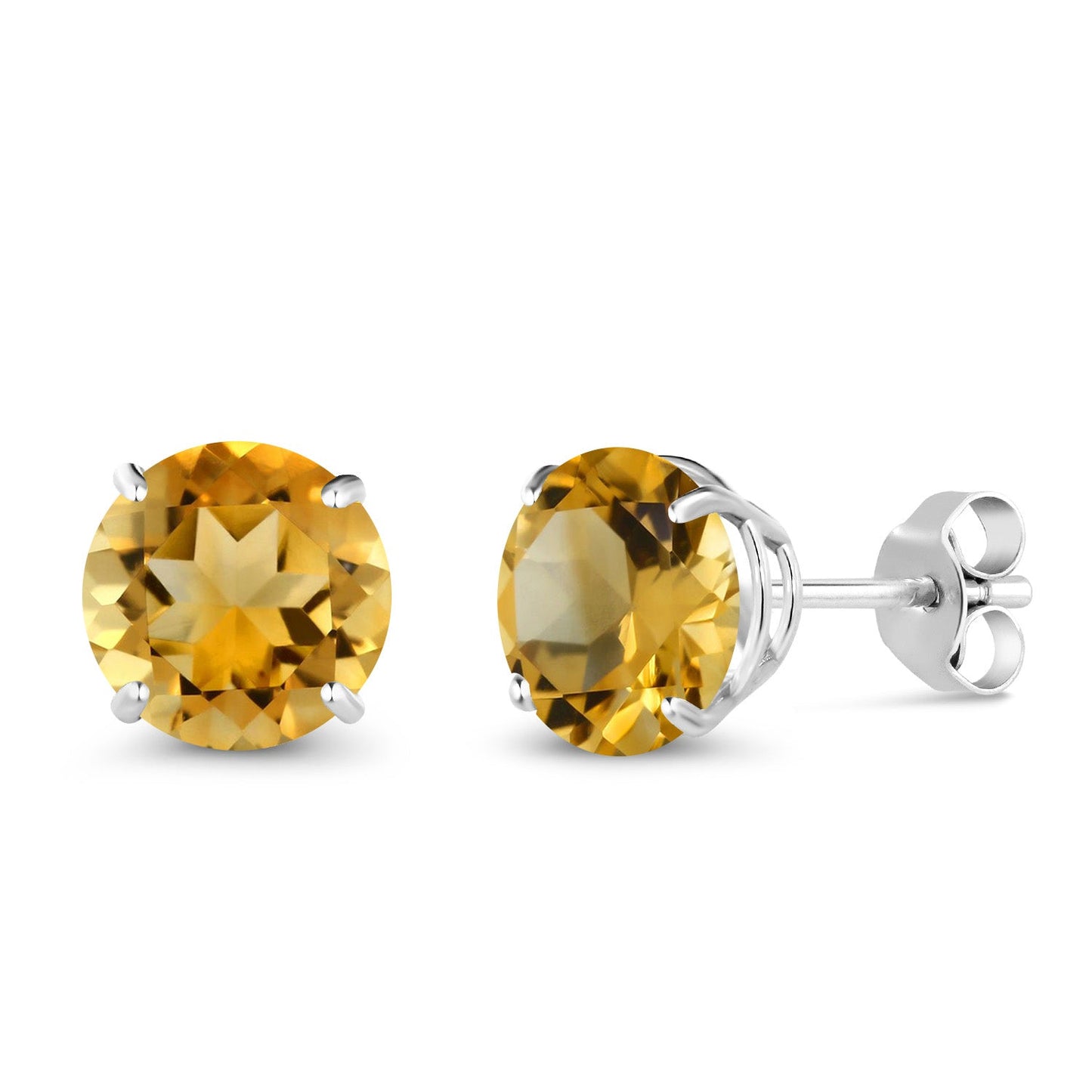 10K White Gold Round 7MM Gemstone Birthstone Stud Earrings For Women Men | Gold Earrings For Women