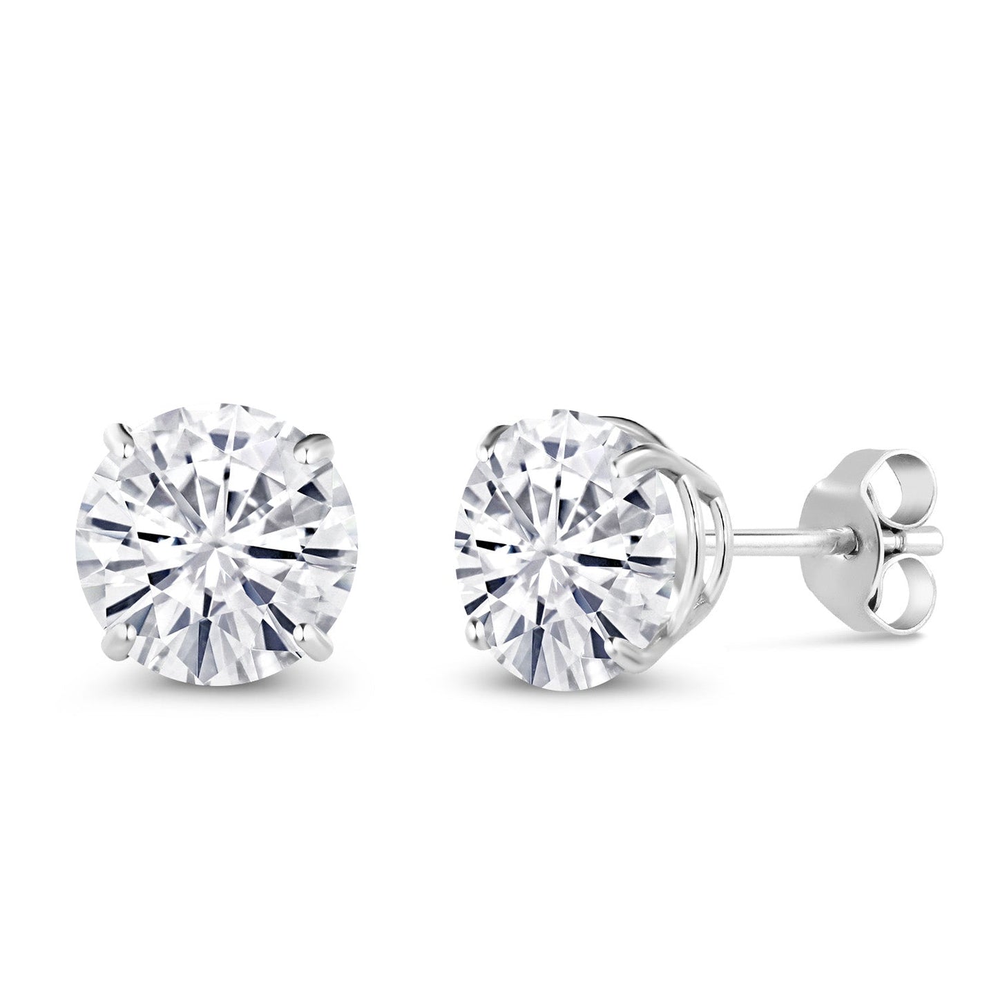 10K White Gold Round 7MM Gemstone Birthstone Stud Earrings For Women Men | Gold Earrings For Women