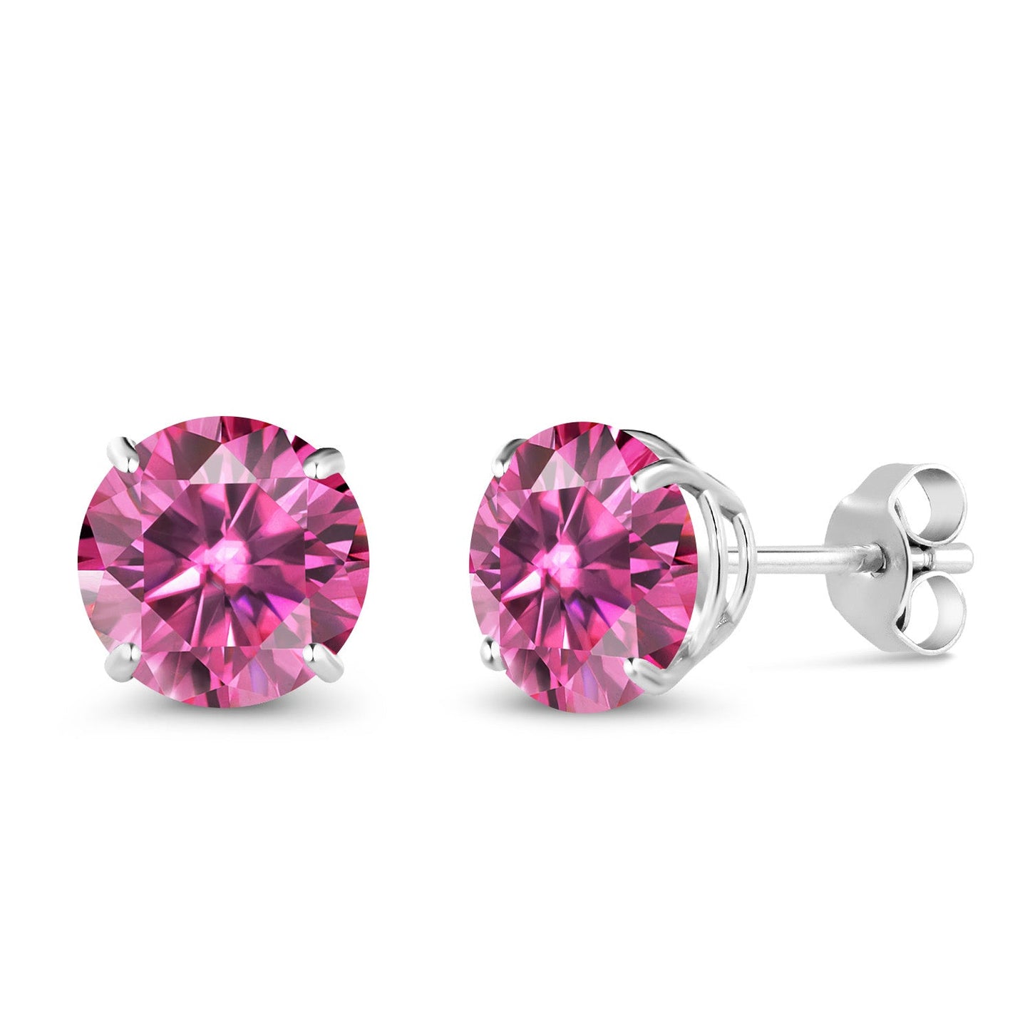 10K White Gold Round 7MM Gemstone Birthstone Stud Earrings For Women Men | Gold Earrings For Women