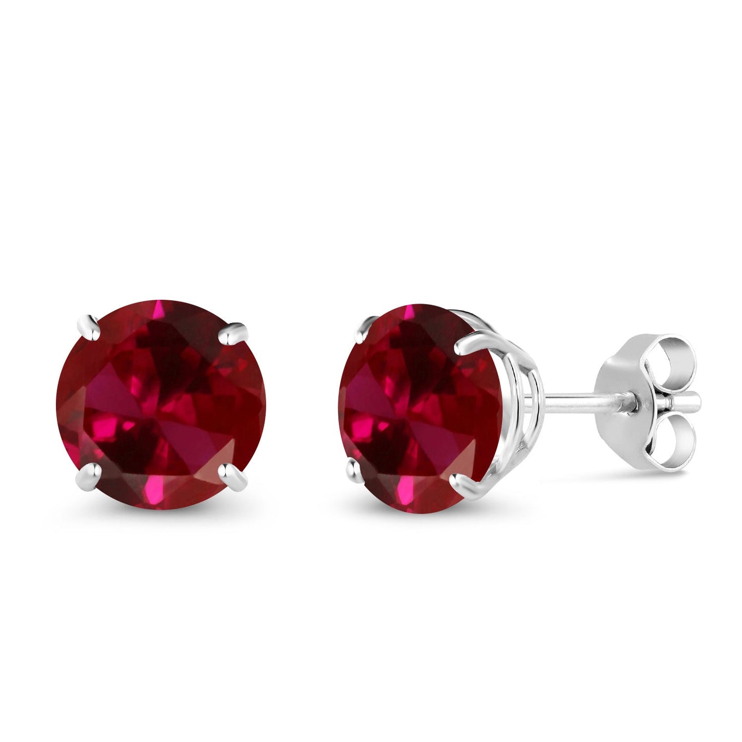 10K White Gold Round 7MM Gemstone Birthstone Stud Earrings For Women Men | Gold Earrings For Women