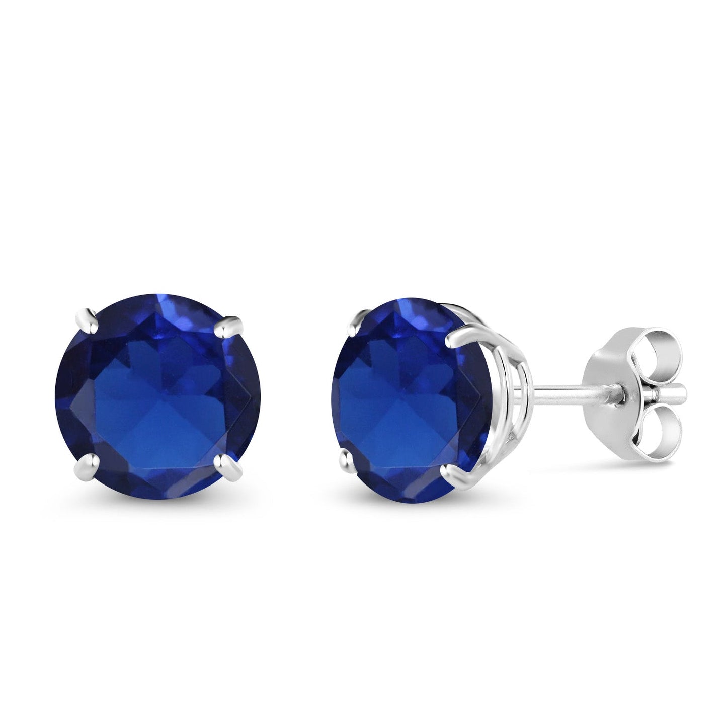 10K White Gold Round 7MM Gemstone Birthstone Stud Earrings For Women Men | Gold Earrings For Women
