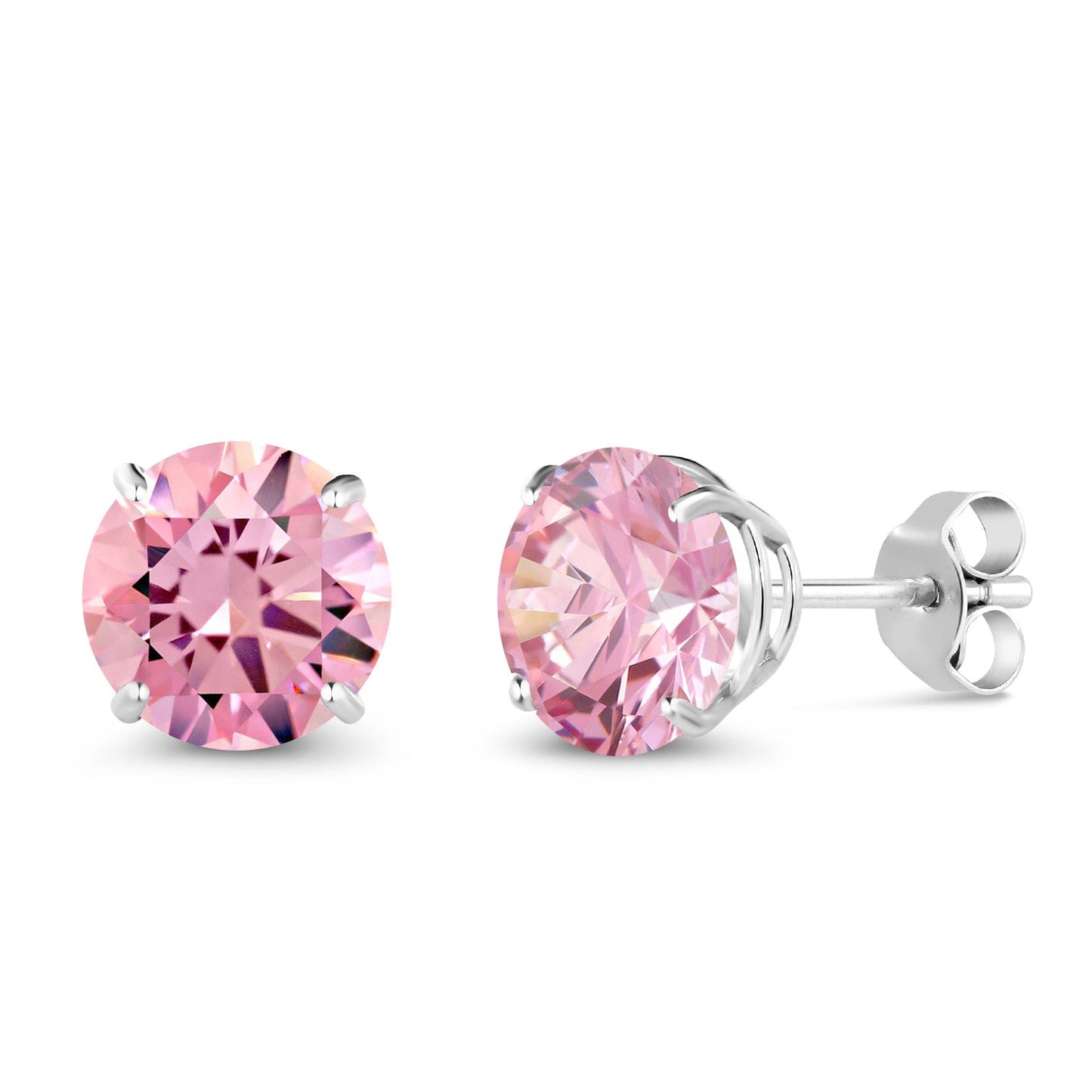 10K White Gold Round 7MM Gemstone Birthstone Stud Earrings For Women Men | Gold Earrings For Women