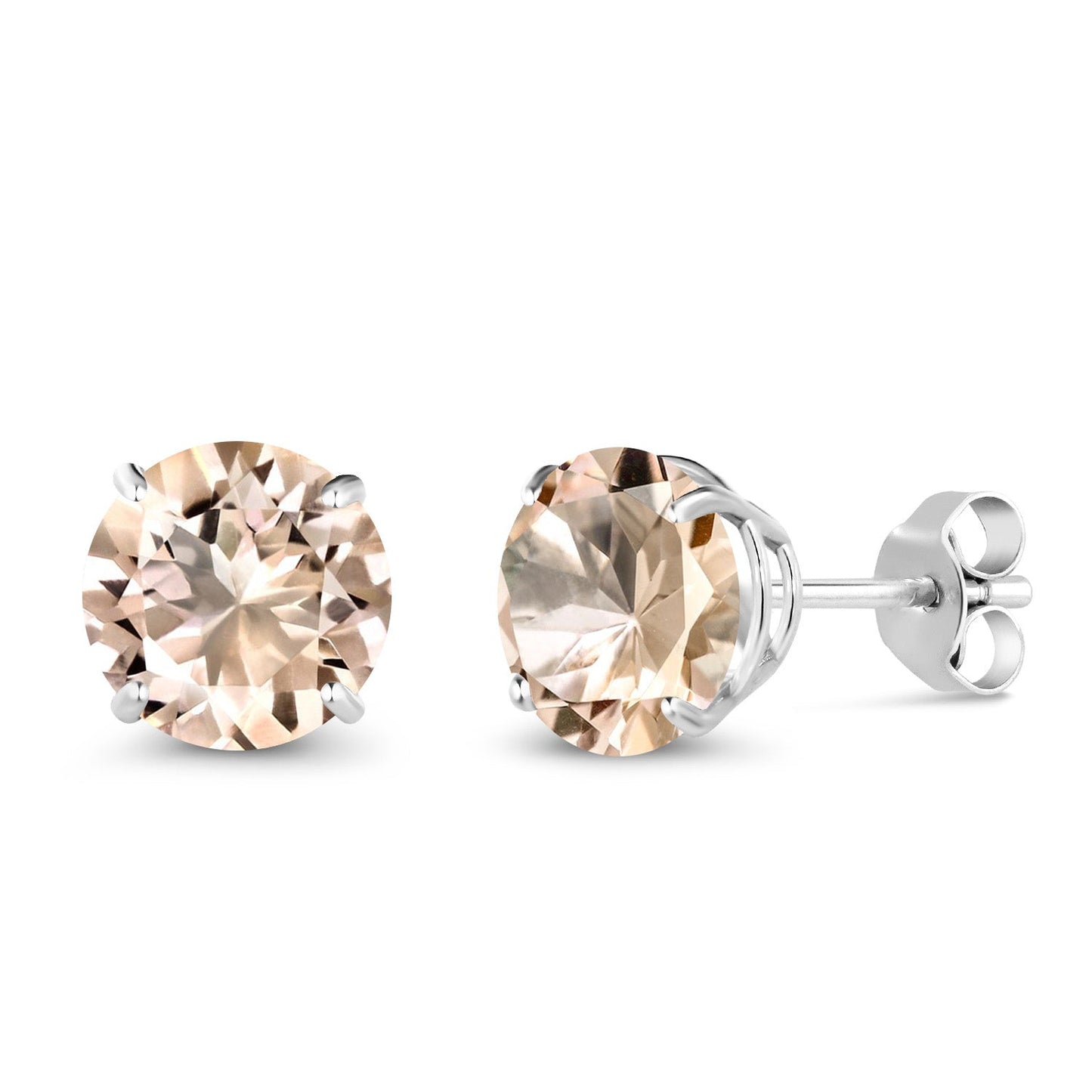 10K White Gold Round 7MM Gemstone Birthstone Stud Earrings For Women Men | Gold Earrings For Women