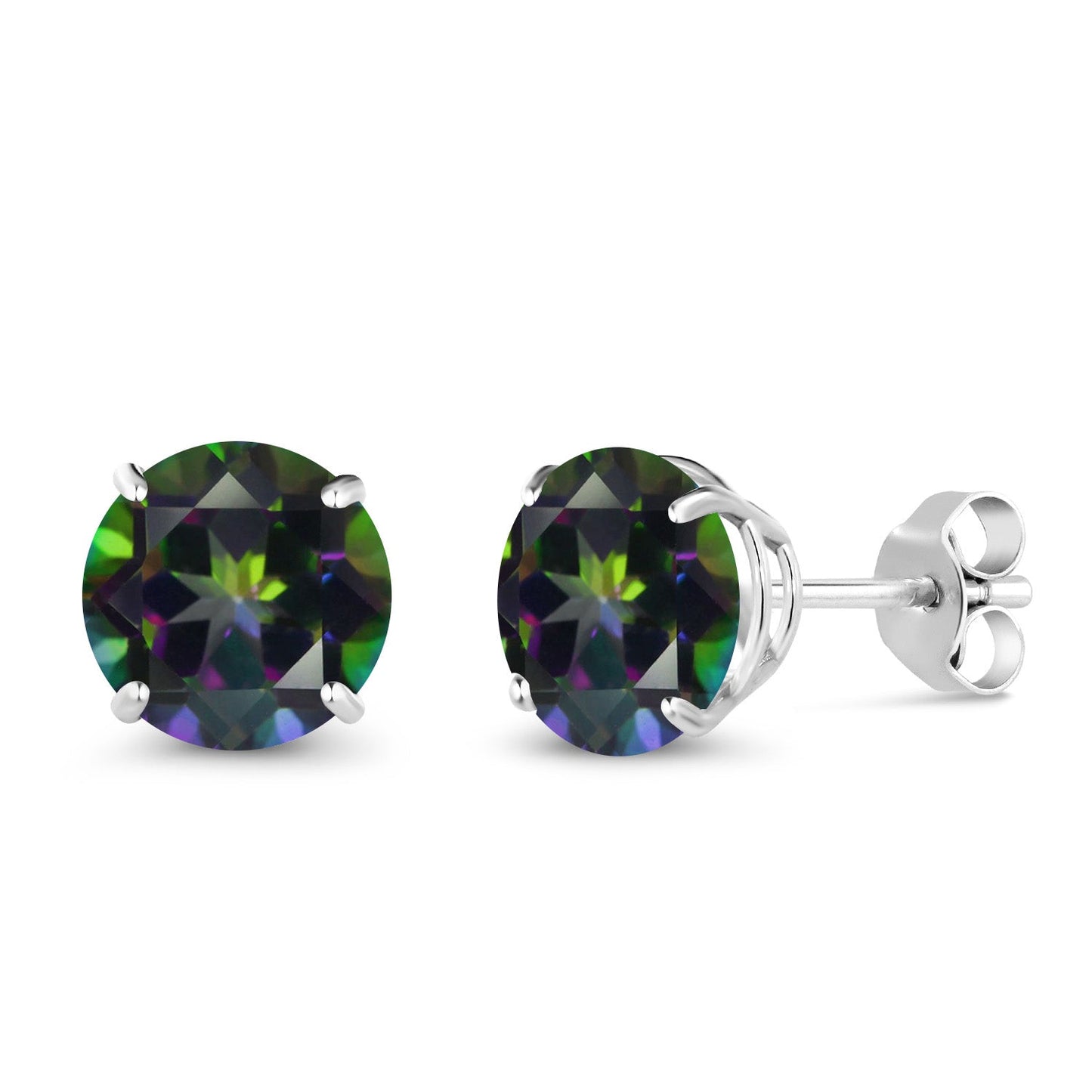 10K White Gold Round 7MM Gemstone Birthstone Stud Earrings For Women Men | Gold Earrings For Women