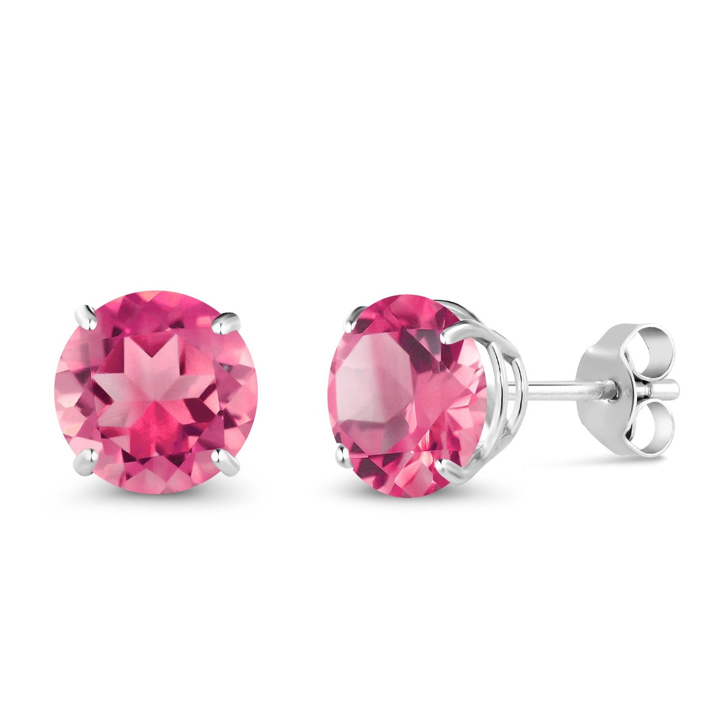 10K White Gold Round 7MM Gemstone Birthstone Stud Earrings For Women Men | Gold Earrings For Women