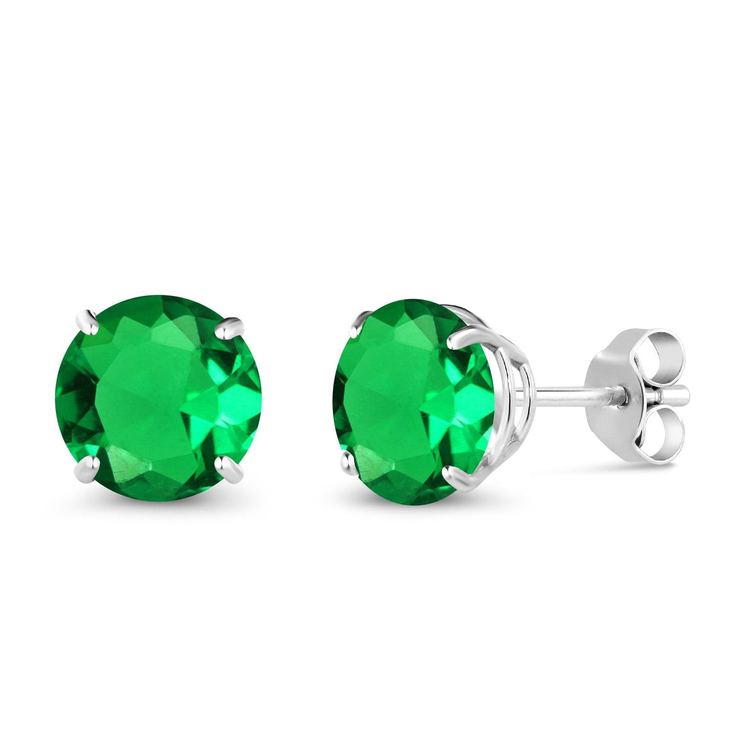 10K White Gold Round 7MM Gemstone Birthstone Stud Earrings For Women Men | Gold Earrings For Women
