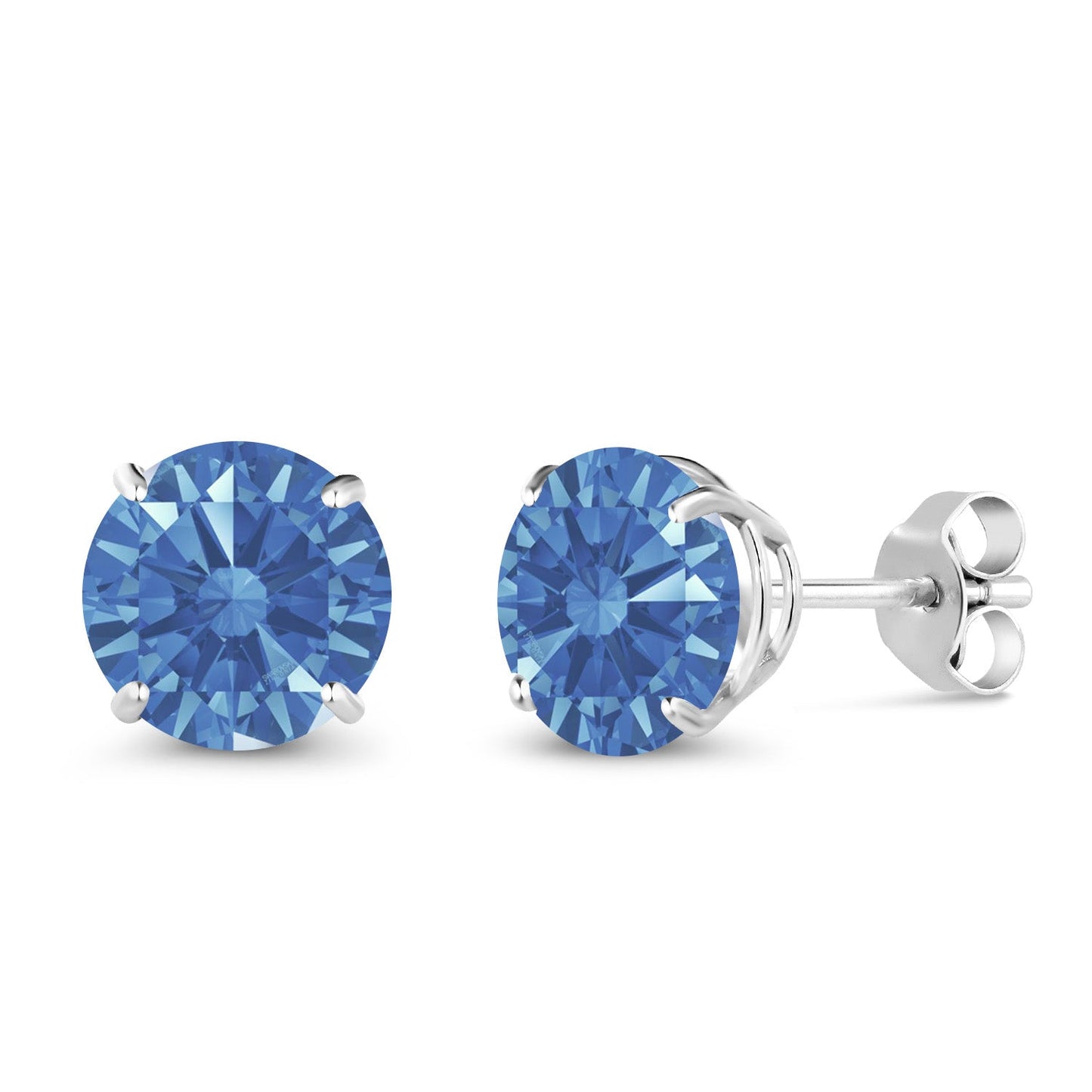 10K White Gold Round 7MM Gemstone Birthstone Stud Earrings For Women Men | Gold Earrings For Women