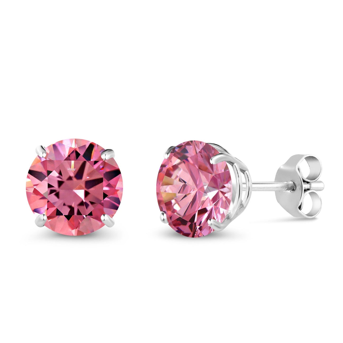 10K White Gold Round 7MM Gemstone Birthstone Stud Earrings For Women Men | Gold Earrings For Women