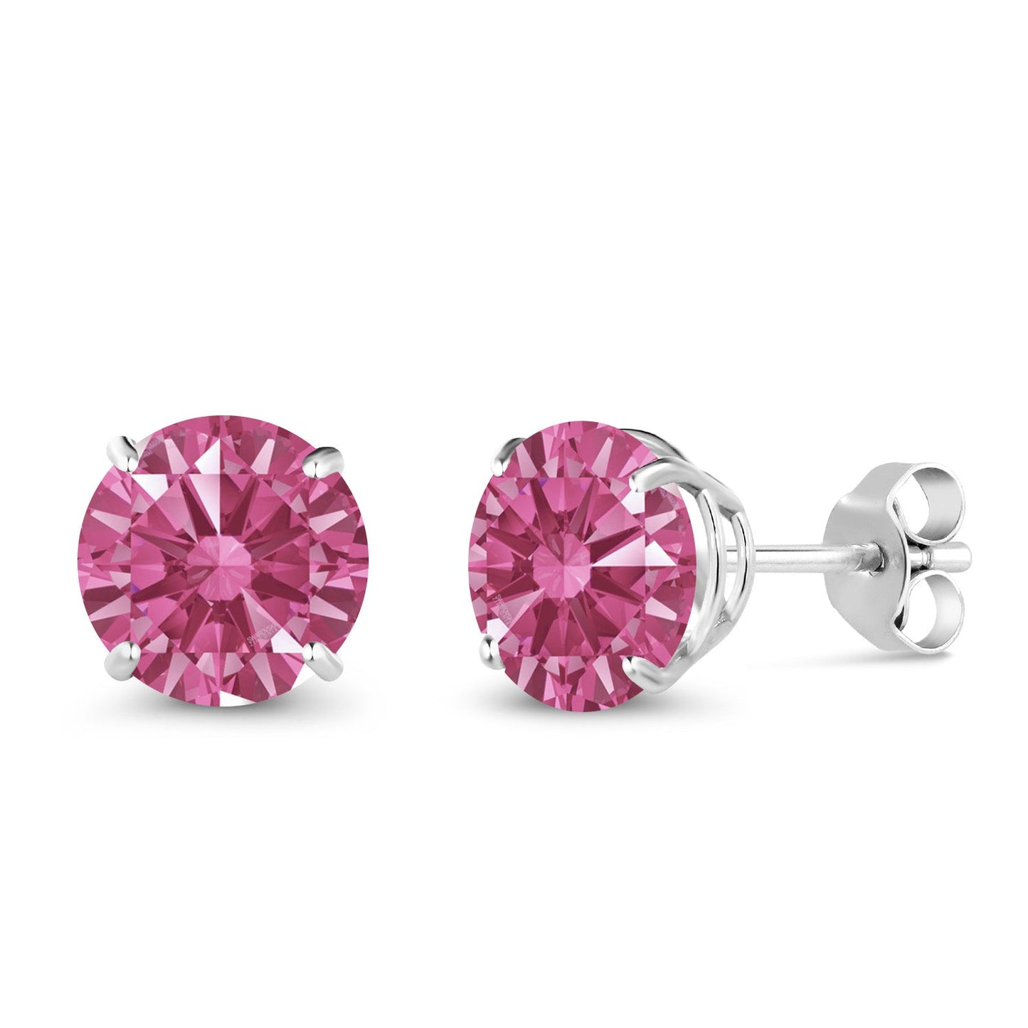 10K White Gold Round 7MM Gemstone Birthstone Stud Earrings For Women Men | Gold Earrings For Women