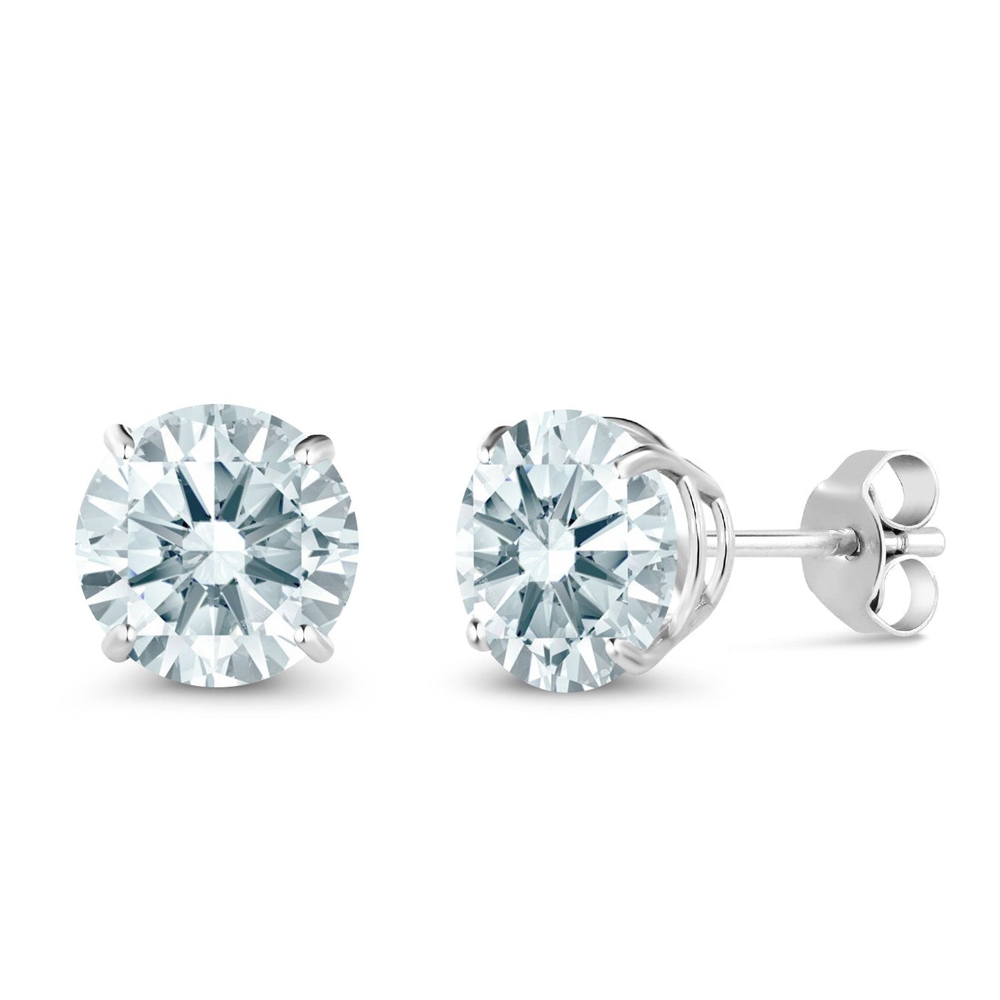 10K White Gold Round 7MM Gemstone Birthstone Stud Earrings For Women Men | Gold Earrings For Women