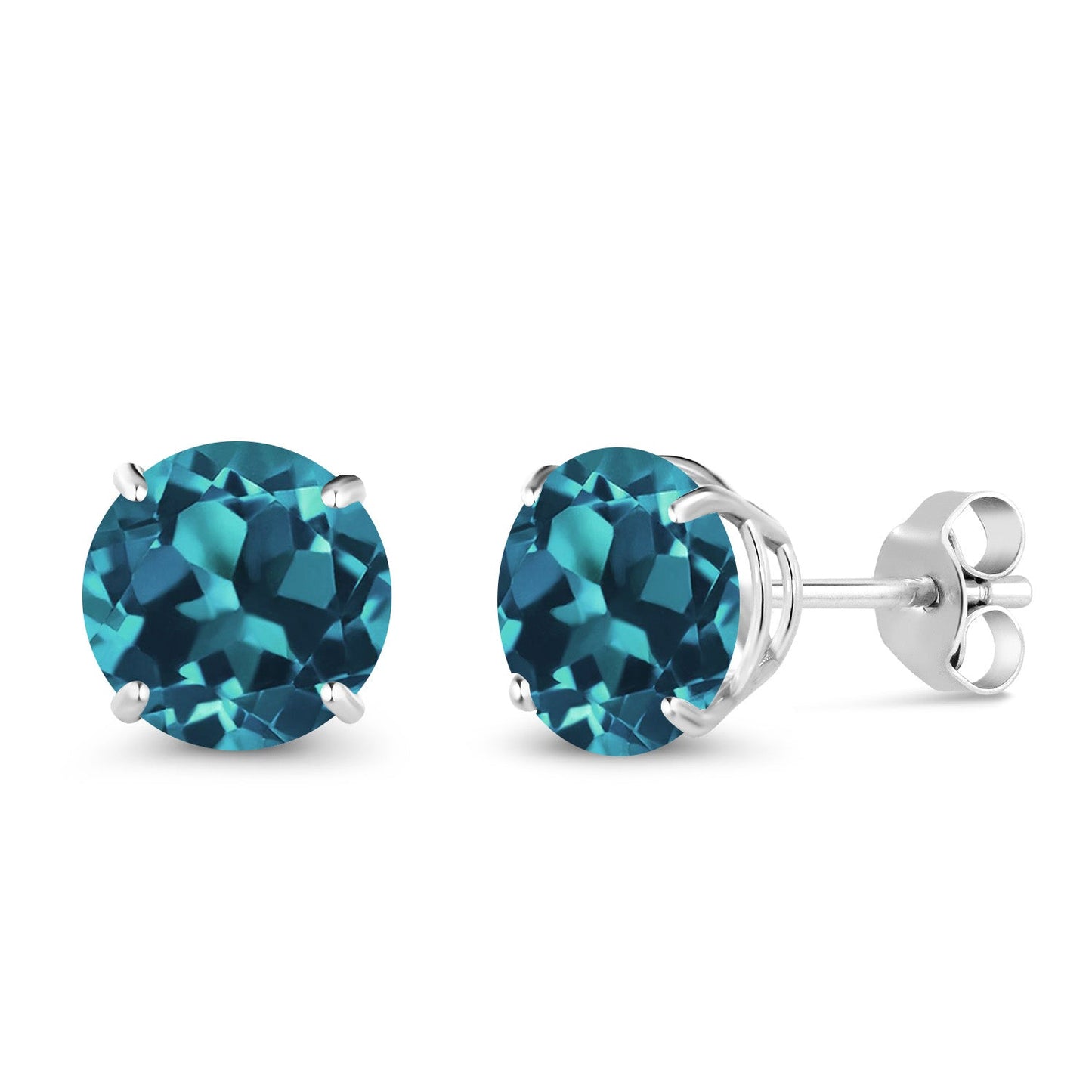 10K White Gold Round 7MM Gemstone Birthstone Stud Earrings For Women Men | Gold Earrings For Women