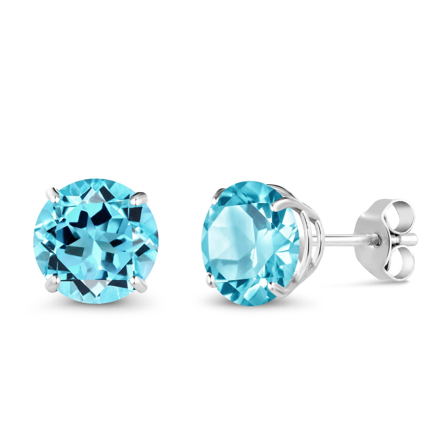 10K White Gold Round 7MM Gemstone Birthstone Stud Earrings For Women Men | Gold Earrings For Women