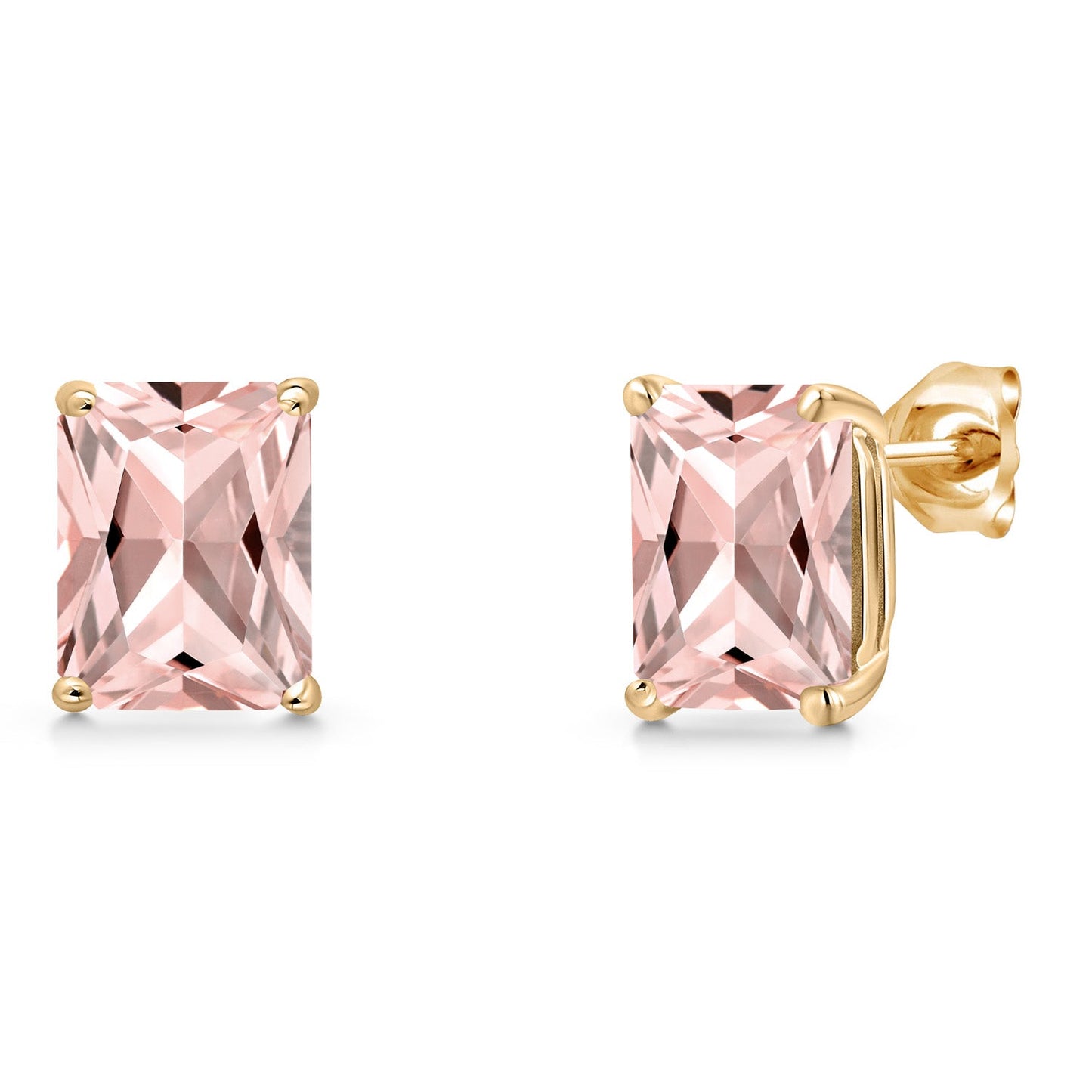 14K Yellow Gold 9X7MM Emerald Cut Gemstone Birthstone Stud Earrings | Double Notch | Basket Setting | Gold Earrings For Women Men