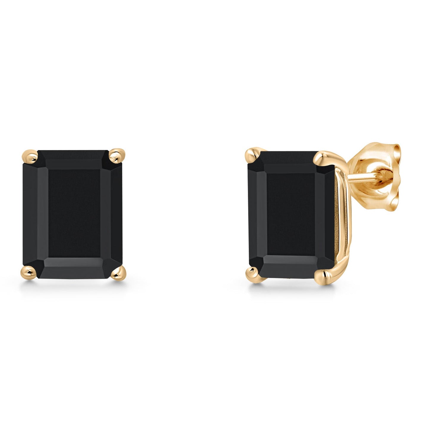 14K Yellow Gold 9X7MM Emerald Cut Gemstone Birthstone Stud Earrings | Double Notch | Basket Setting | Gold Earrings For Women Men