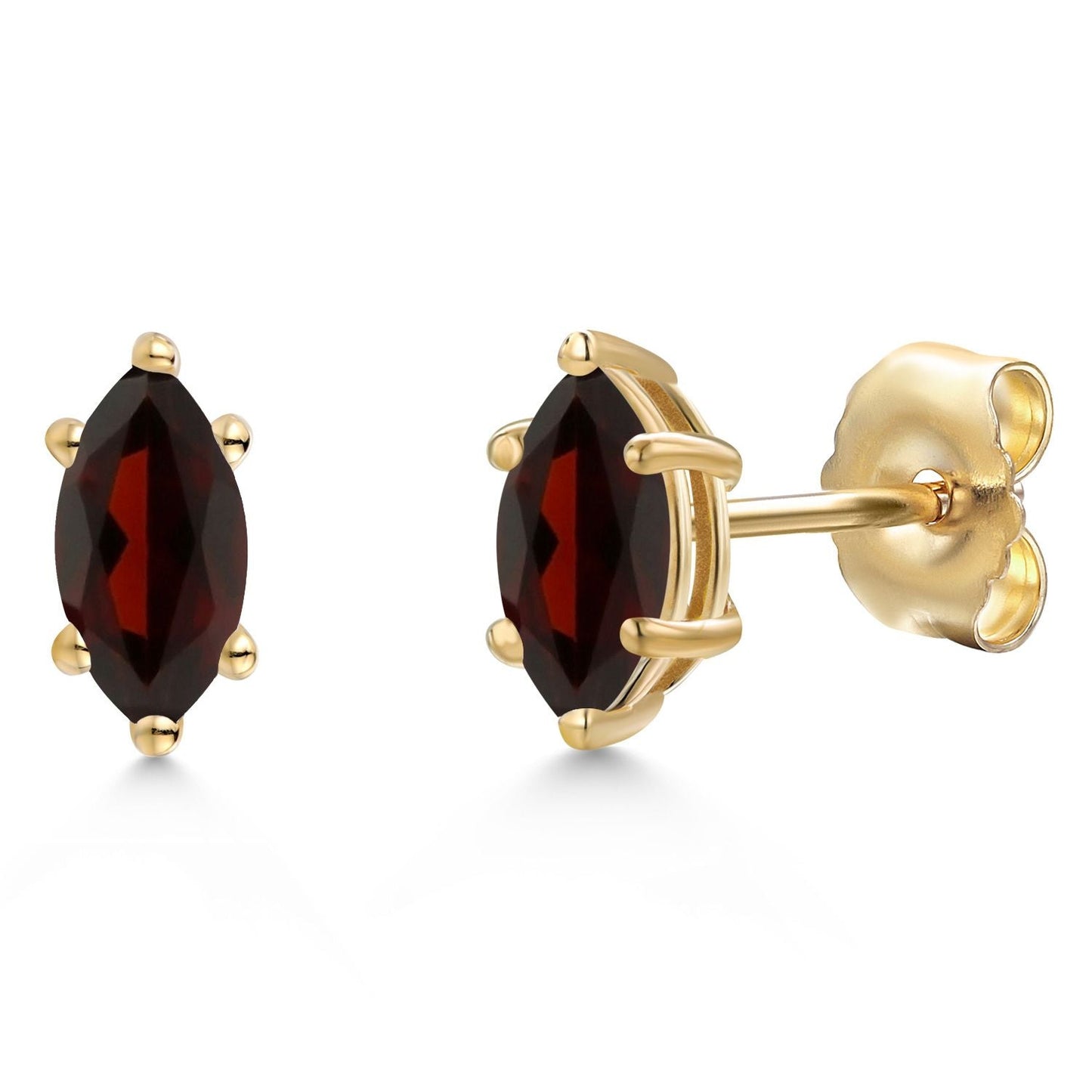 14K Yellow Gold 6X3MM Marquise Cut Gemstone Birthstone Stud Earrings | Double Notch | Gold Earrings For Women Men