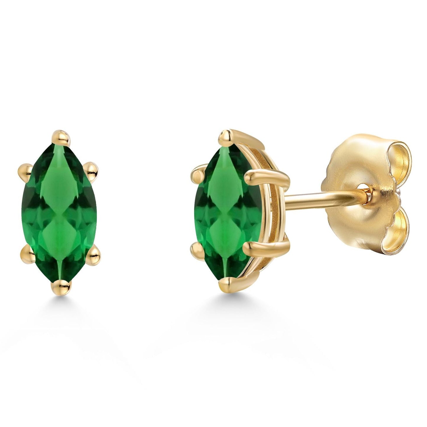 14K Yellow Gold 6X3MM Marquise Cut Gemstone Birthstone Stud Earrings | Double Notch | Gold Earrings For Women Men