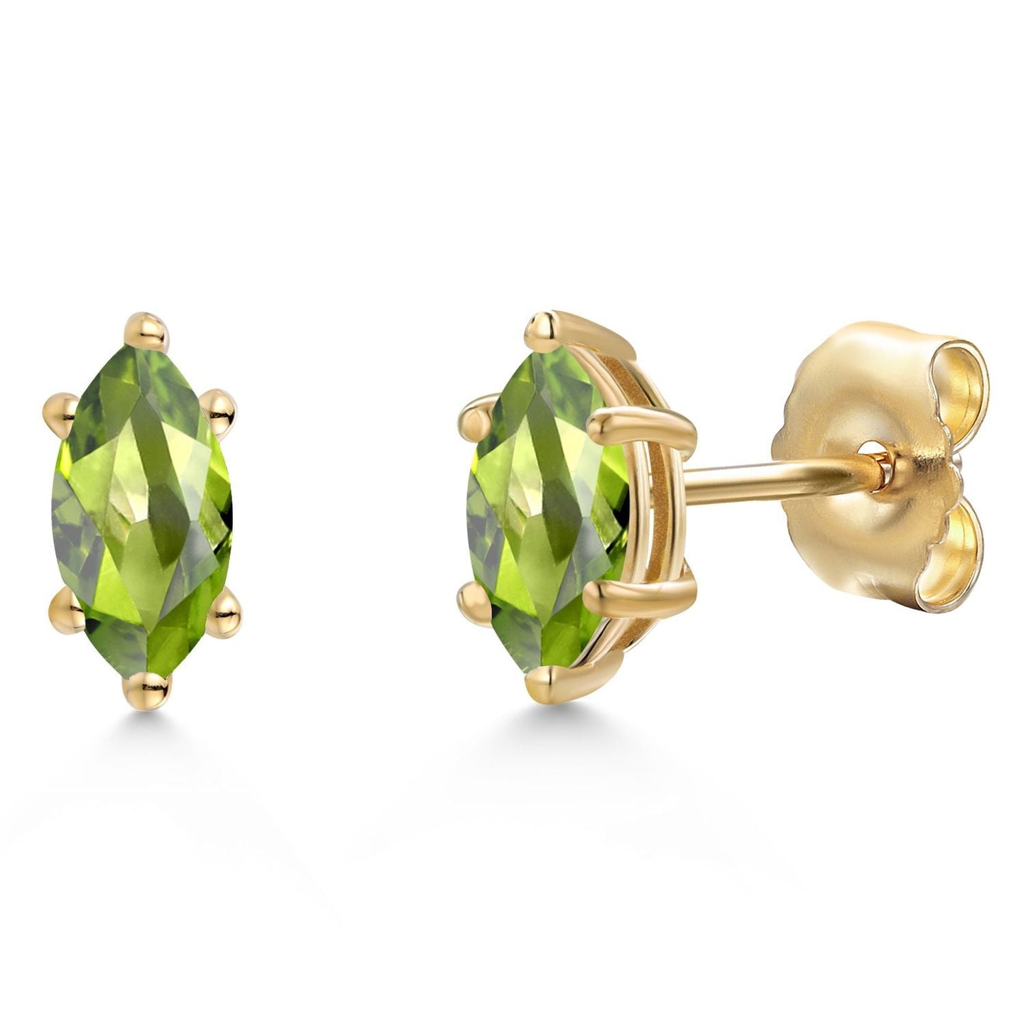 14K Yellow Gold 6X3MM Marquise Cut Gemstone Birthstone Stud Earrings | Double Notch | Gold Earrings For Women Men