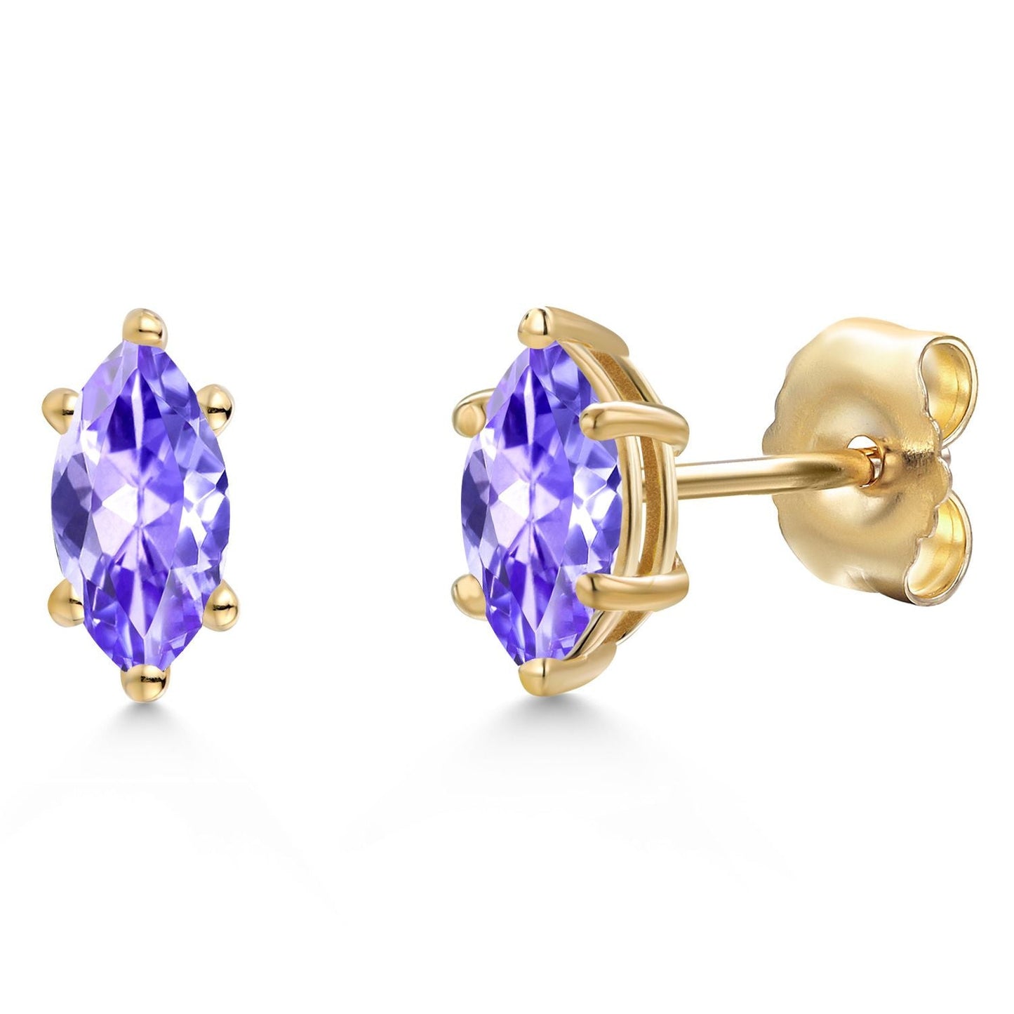 14K Yellow Gold 6X3MM Marquise Cut Gemstone Birthstone Stud Earrings | Double Notch | Gold Earrings For Women Men