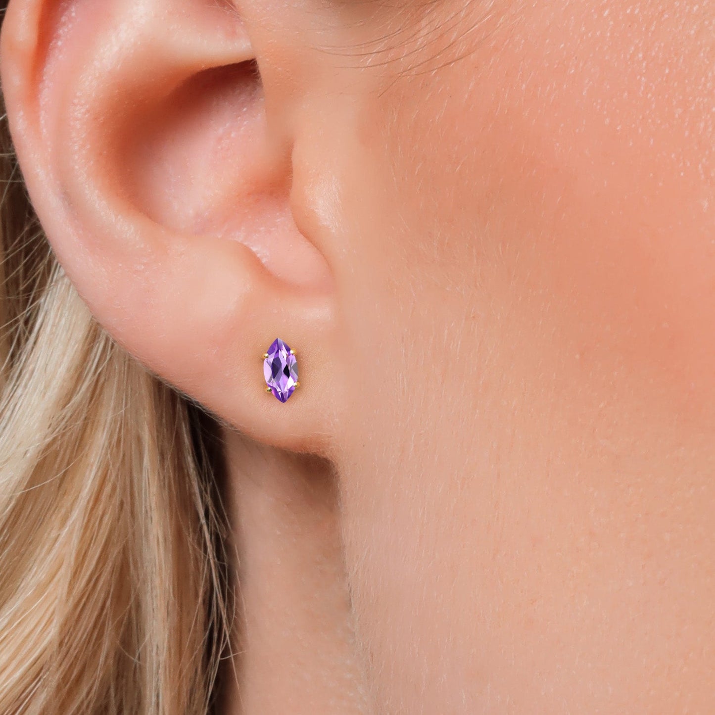 14K Yellow Gold 8X4MM Marquise Cut Gemstone Birthstone Stud Earrings | Double Notch | Gold Earrings For Women Men