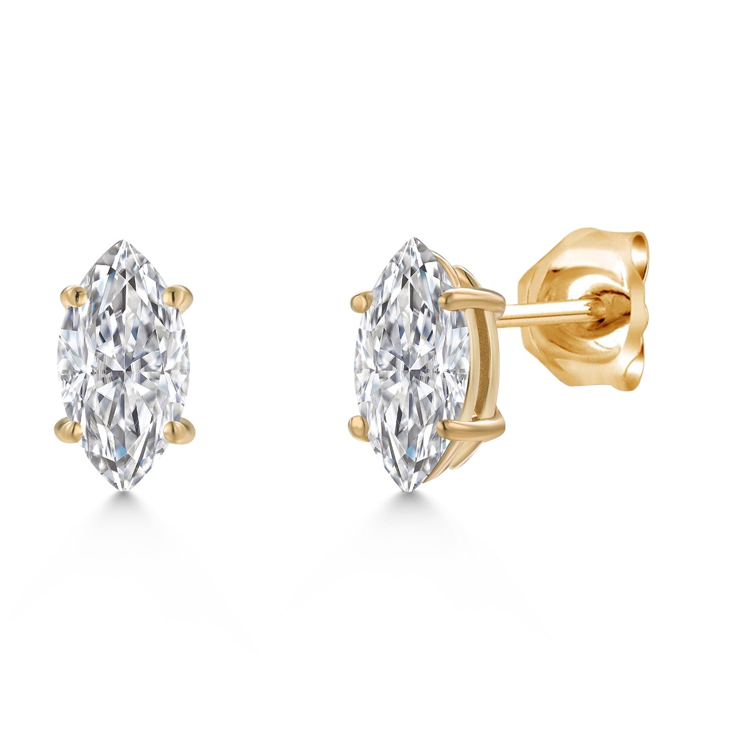 14K Yellow Gold 8X4MM Marquise Cut Gemstone Birthstone Stud Earrings | Double Notch | Gold Earrings For Women Men