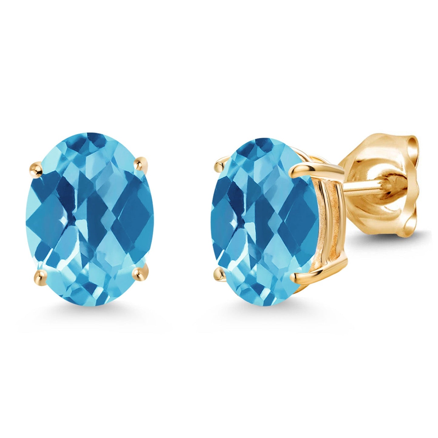 14K Yellow Gold 8X6MM Oval Gemstone Birthstone Stud Earrings | Double Notch | Gold Earrings For Women Men