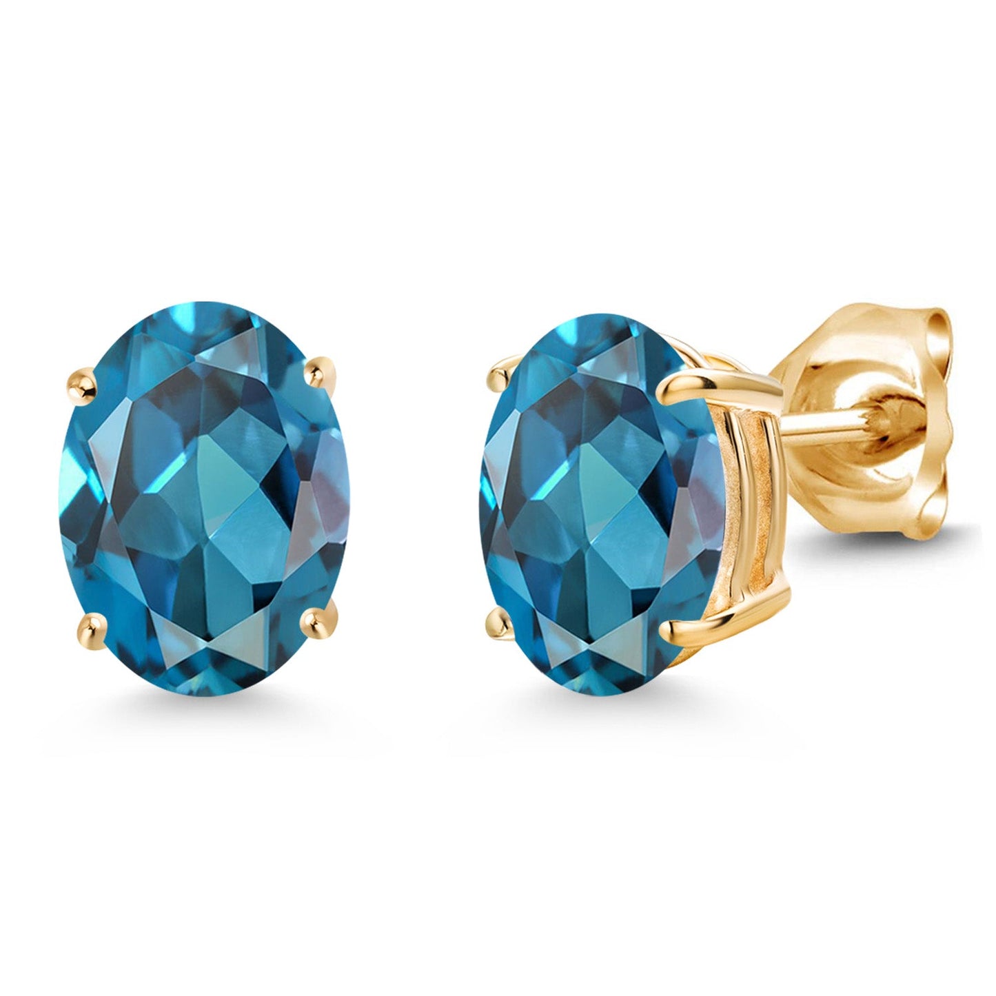 14K Yellow Gold 8X6MM Oval Gemstone Birthstone Stud Earrings | Double Notch | Gold Earrings For Women Men