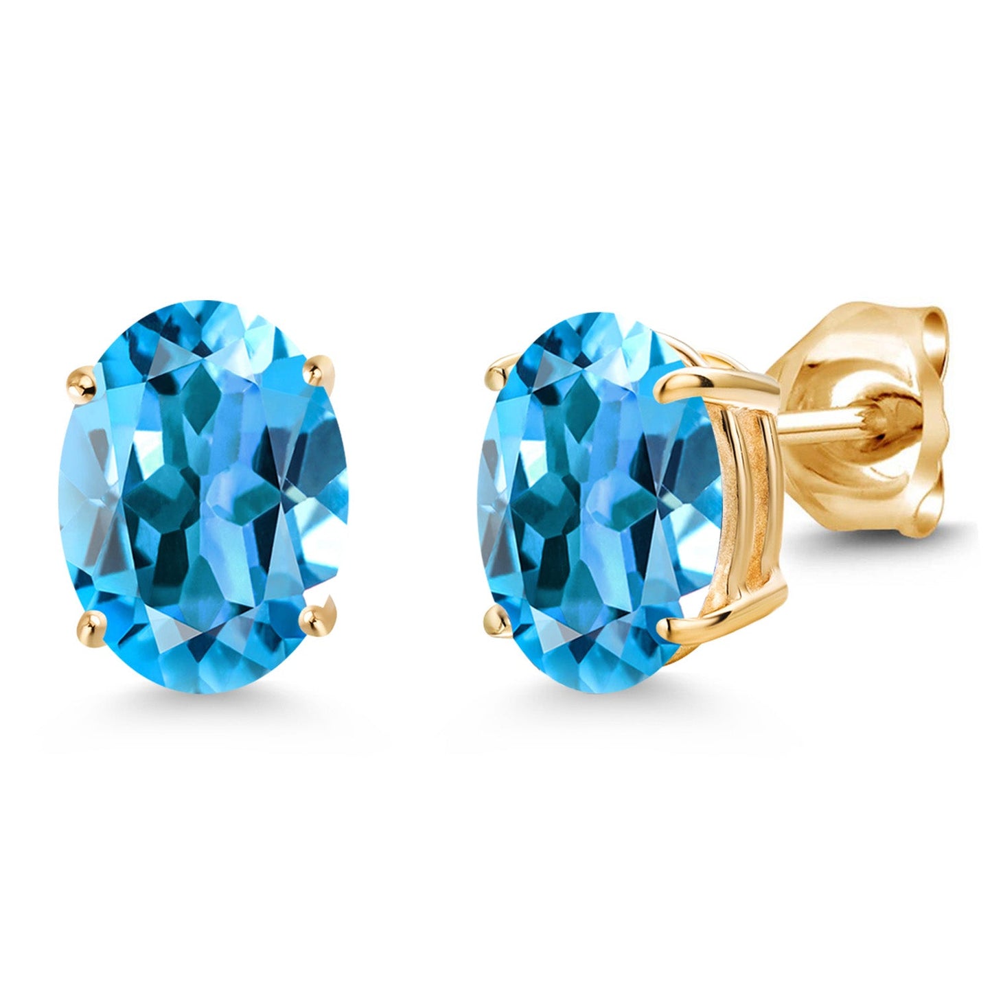 14K Yellow Gold 8X6MM Oval Gemstone Birthstone Stud Earrings | Double Notch | Gold Earrings For Women Men