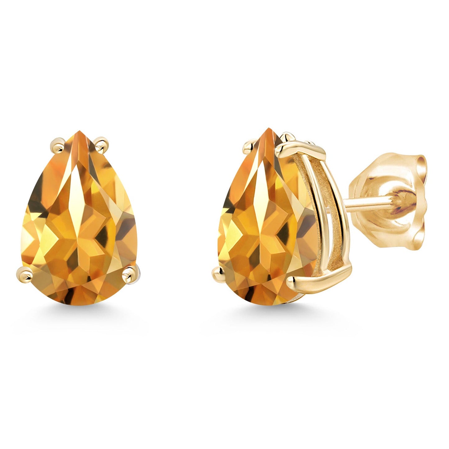 14K Yellow Gold Pear Shape 9X6MM Gemstone Birthstone Stud Earrings | Double Notch | Gold Earrings For Women Men