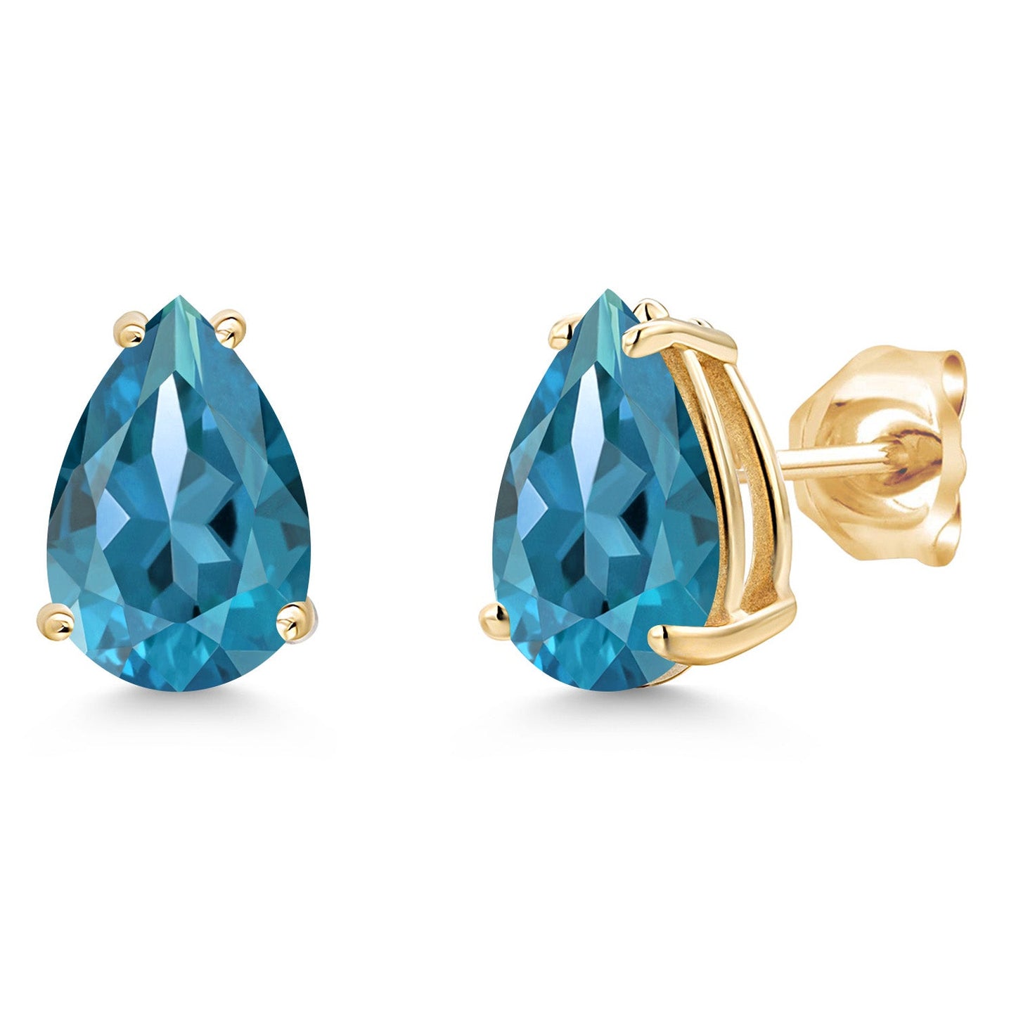 14K Yellow Gold Pear Shape 9X6MM Gemstone Birthstone Stud Earrings | Double Notch | Gold Earrings For Women Men
