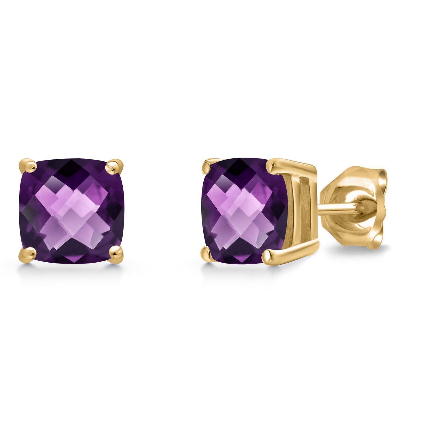14K Yellow Gold 6MM Cushion Gemstone Birthstone Stud Earrings | Yellow Gold Earrings For Women Men