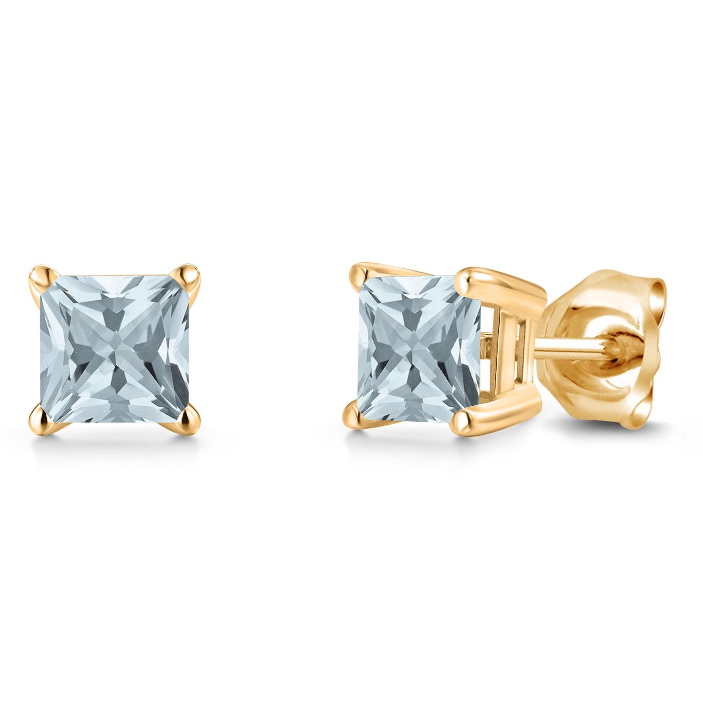 14K Yellow Gold Princess 5MM Gemstone Birthstone Stud Earrings | Double Notch | Gold Earrings For Women Men