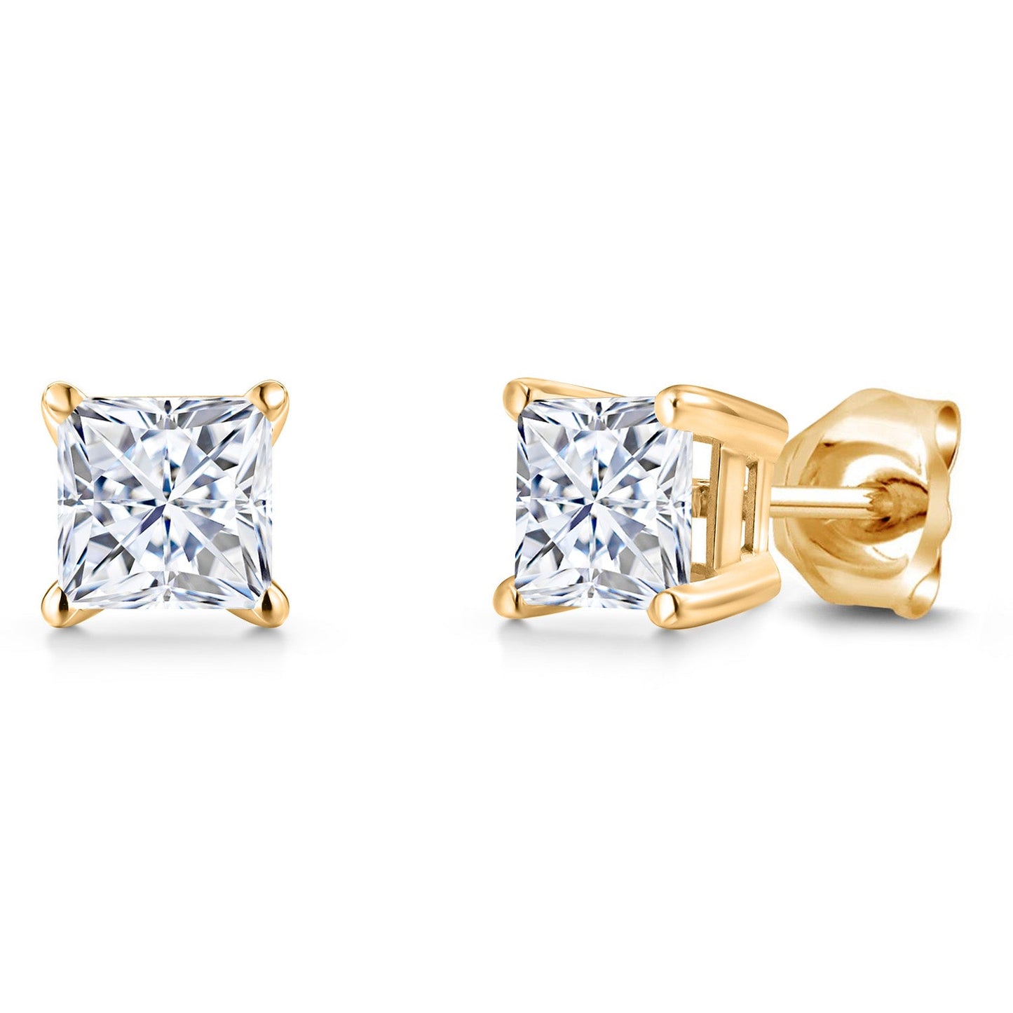 14K Yellow Gold Princess 5MM Gemstone Birthstone Stud Earrings | Double Notch | Gold Earrings For Women Men