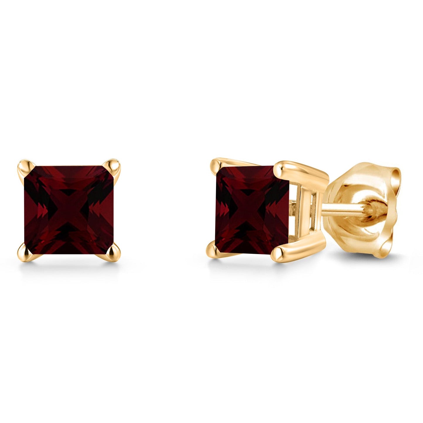 14K Yellow Gold Princess 5MM Gemstone Birthstone Stud Earrings | Double Notch | Gold Earrings For Women Men