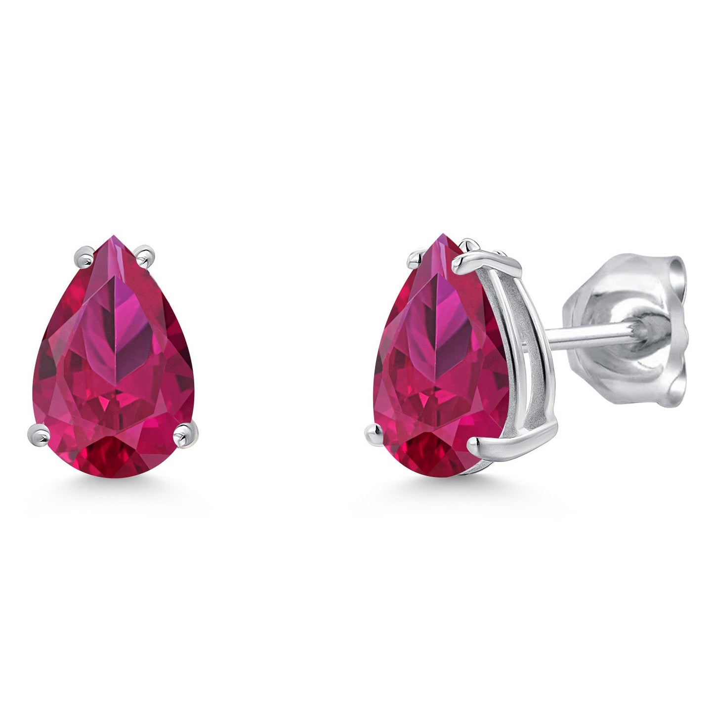 14K White Gold 9X6MM Pear Shape Gemstone Birthstone Double Notch Teardrop Stud Earrings For Women and Men