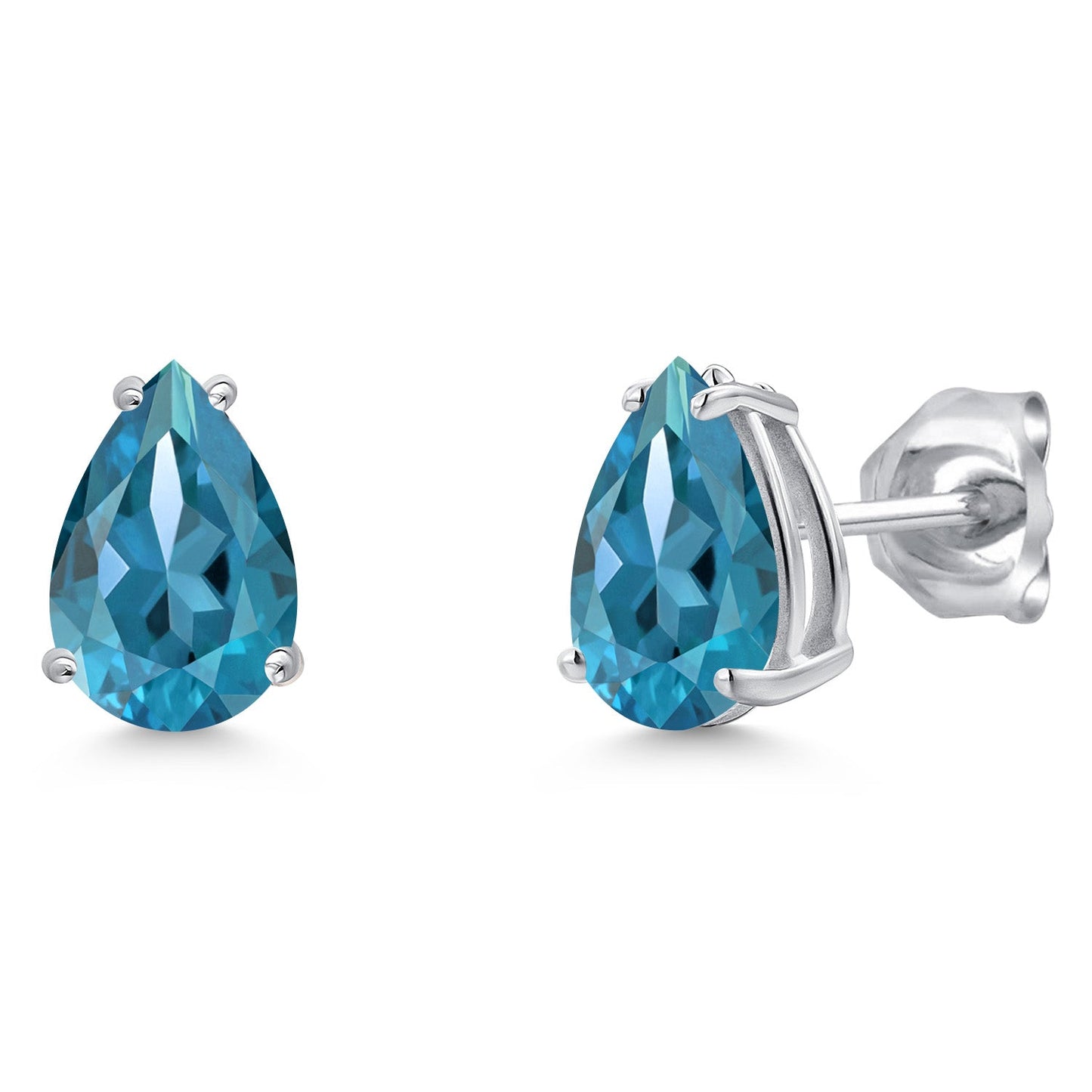14K White Gold 9X6MM Pear Shape Gemstone Birthstone Double Notch Teardrop Stud Earrings For Women and Men