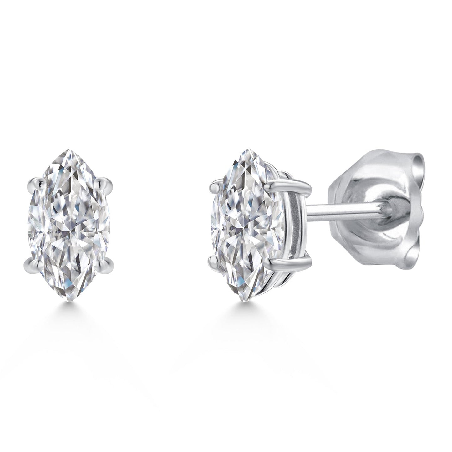 14K White Gold Marquise 6X3MM Gemstone Birthstone Gold Earrings For Women Men