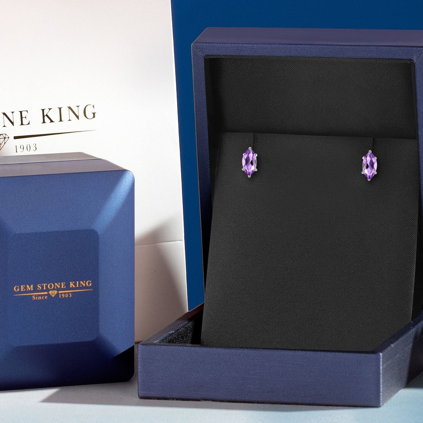 14K White Gold 8X4MM Marquise Cut Gemstone Birthstone Double Notch Stud Earrings | Gold Earrings For Women Men