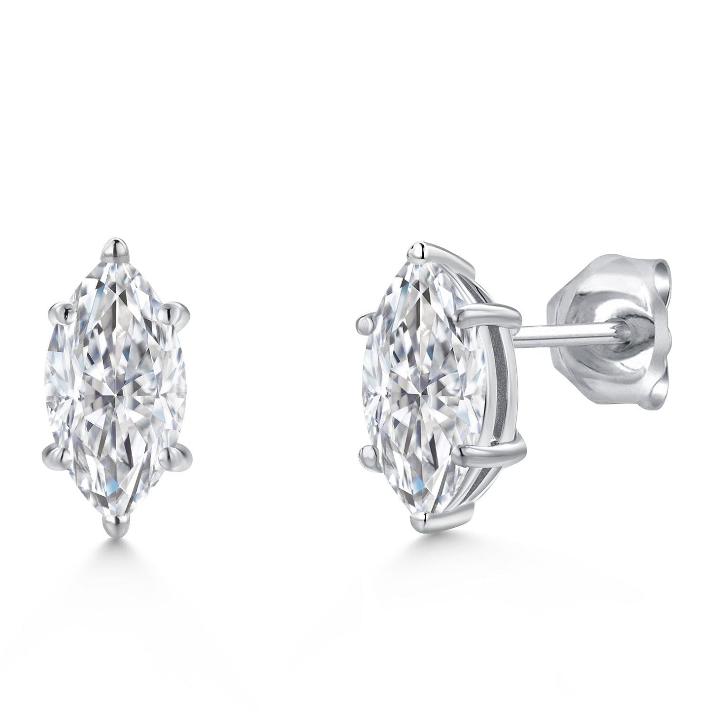 14K White Gold 8X4MM Marquise Cut Gemstone Birthstone Double Notch Stud Earrings | Gold Earrings For Women Men