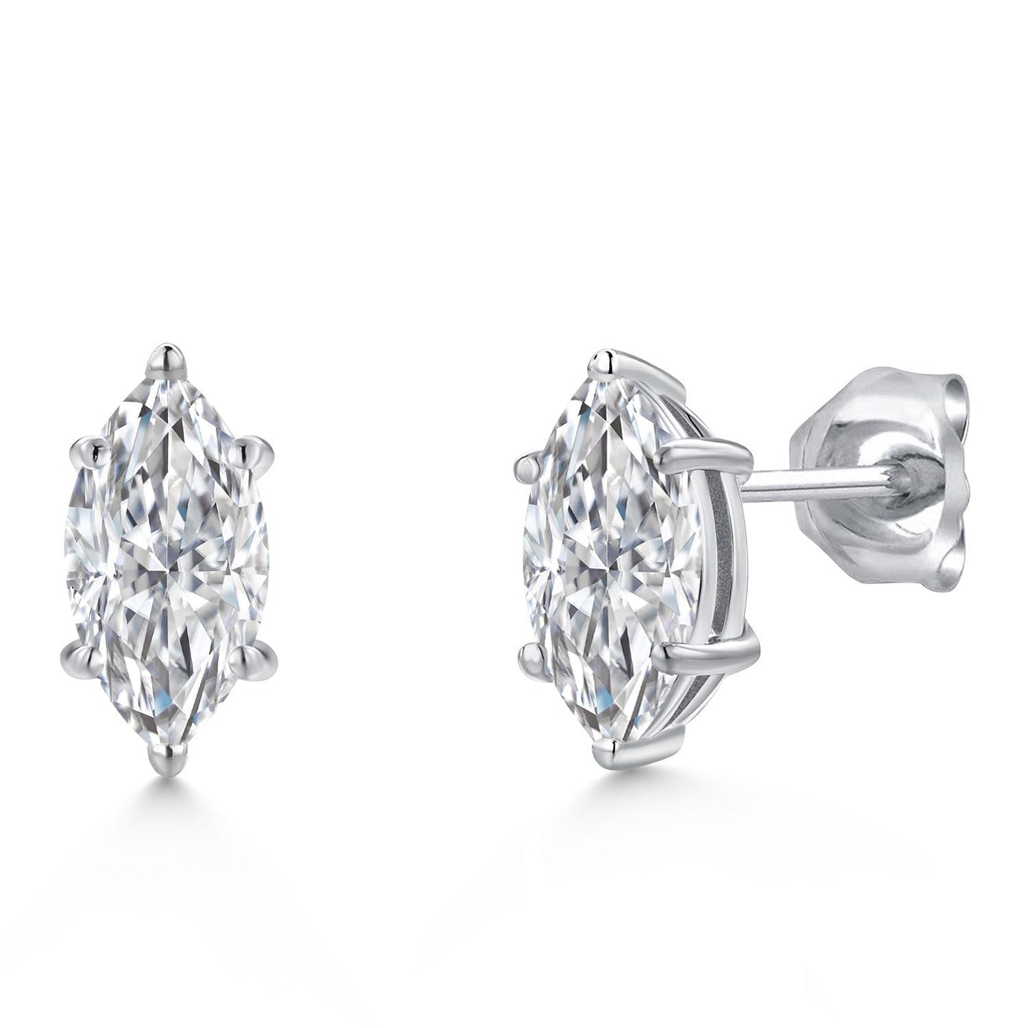 14K White Gold 8X4MM Marquise Cut Gemstone Birthstone Double Notch Stud Earrings | Gold Earrings For Women Men
