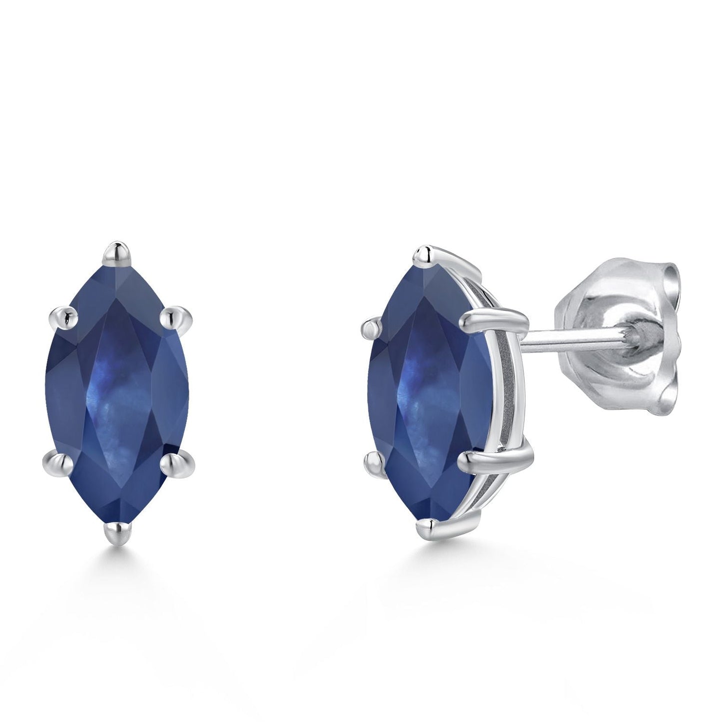 14K White Gold 8X4MM Marquise Cut Gemstone Birthstone Double Notch Stud Earrings | Gold Earrings For Women Men