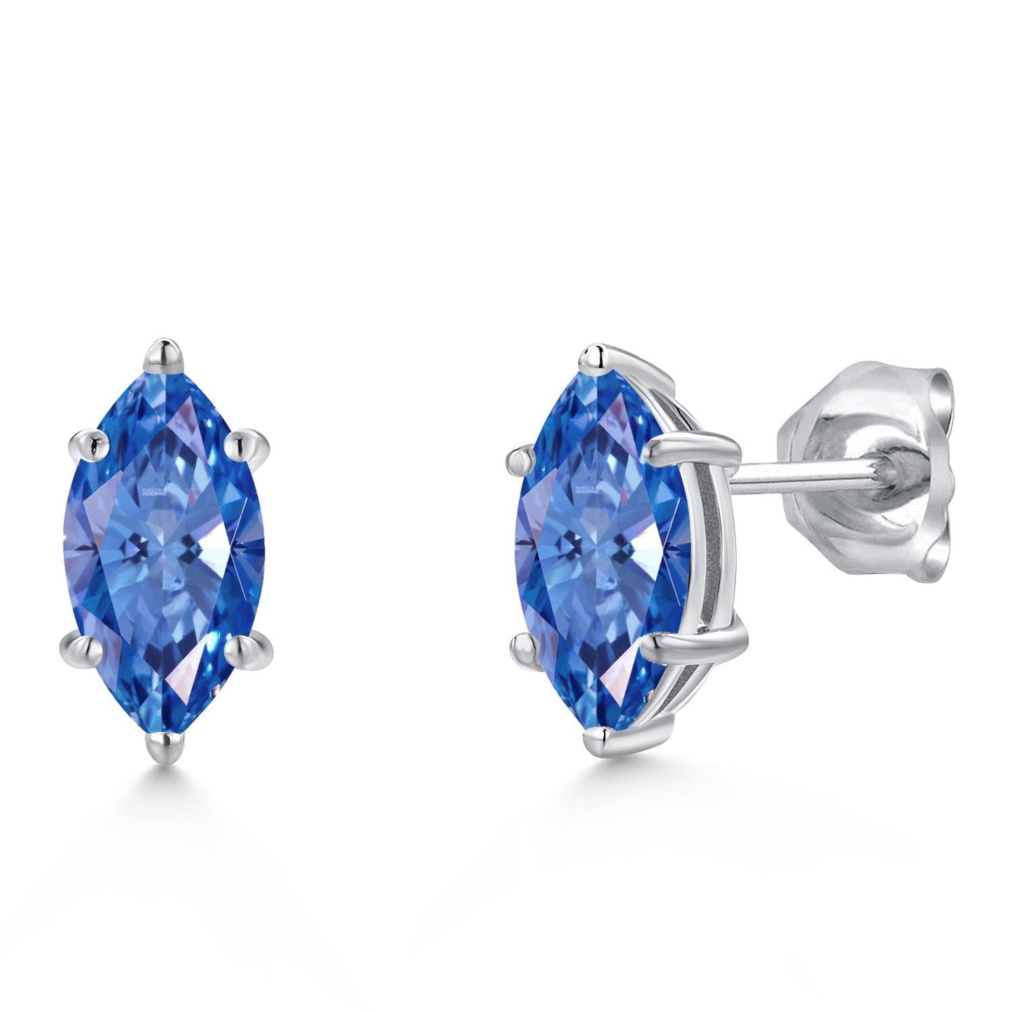 14K White Gold 8X4MM Marquise Cut Gemstone Birthstone Double Notch Stud Earrings | Gold Earrings For Women Men